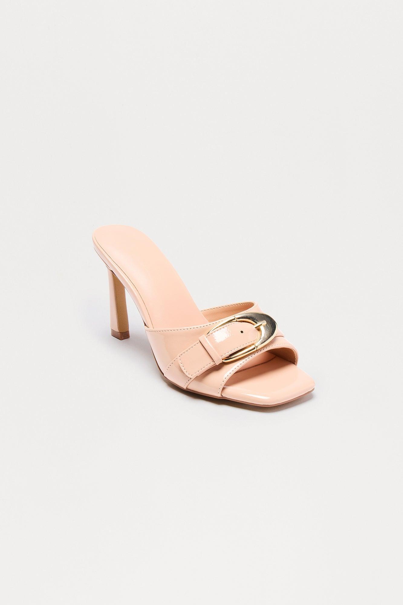 Siella Buckle Faux Patent Mules - Nude Female Product Image