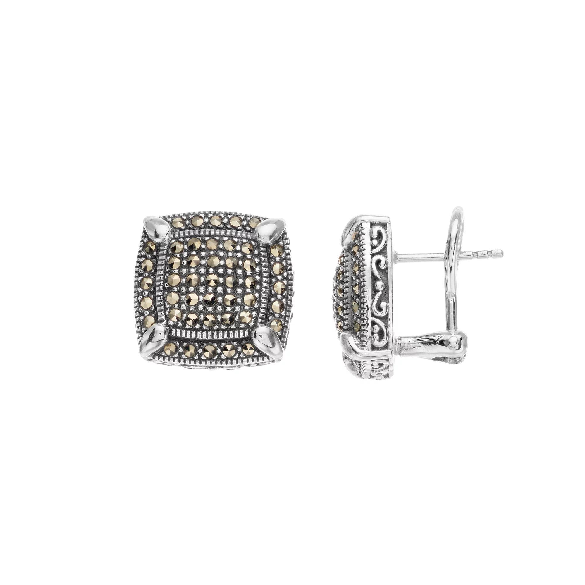 Lavish by TJM Sterling Silver Marcasite Omega Earrings, Womens Product Image