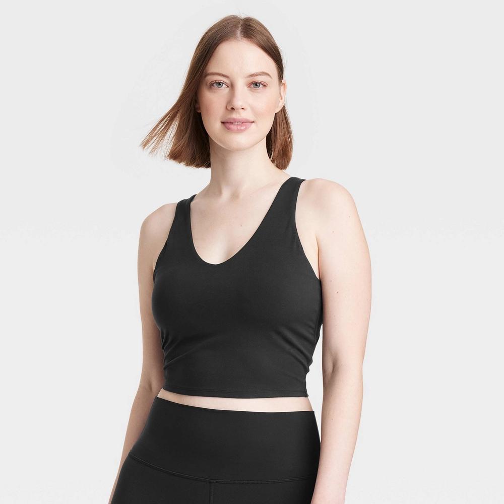 Womens Flex Light Support V Neck Cropped Sports Bra - All In Motion Black S: Moisture Wicking, UPF 50+ Product Image