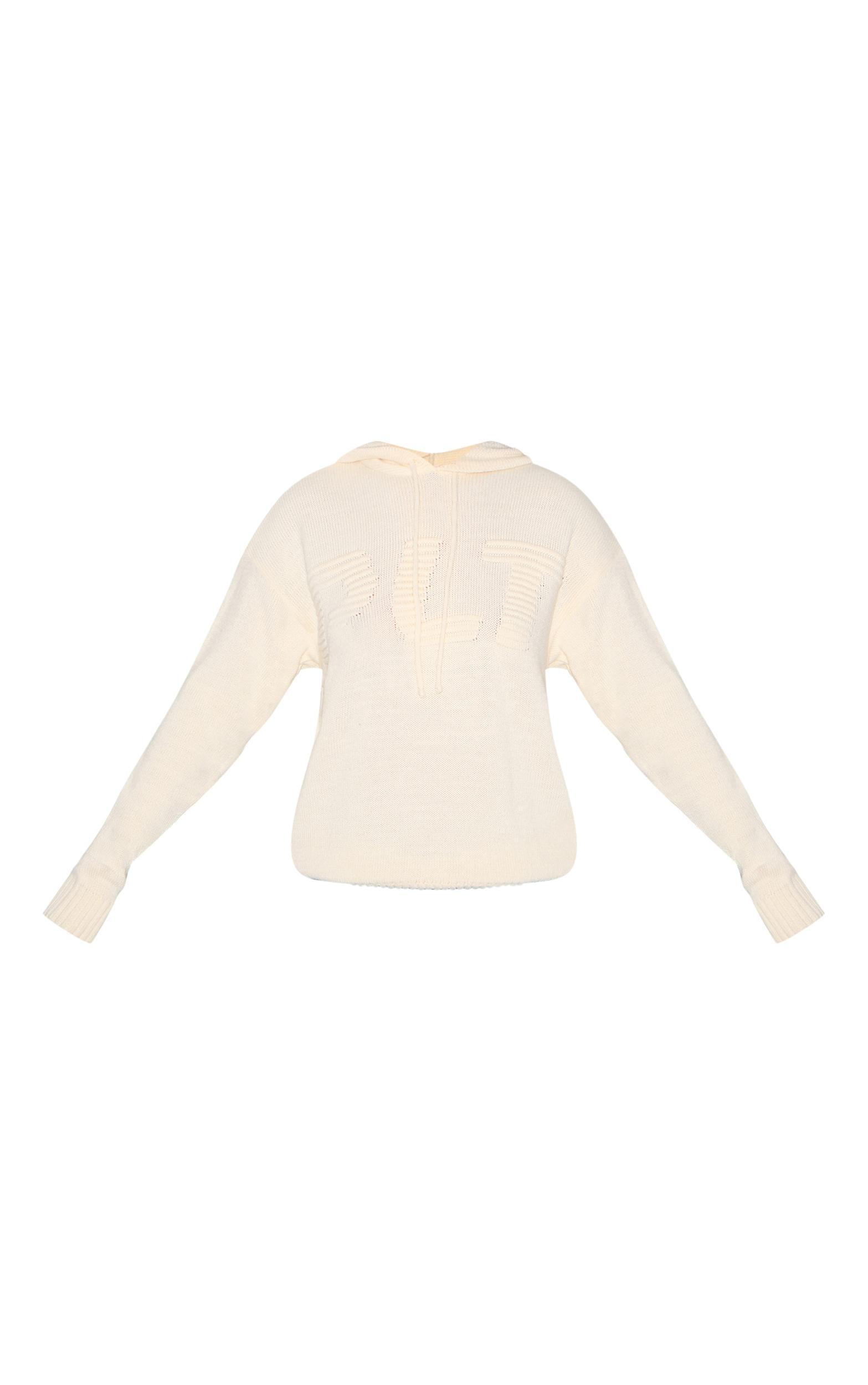 PRETTYLITTLETHING Tall Cream Long Sleeve Knitted Hoodie Product Image