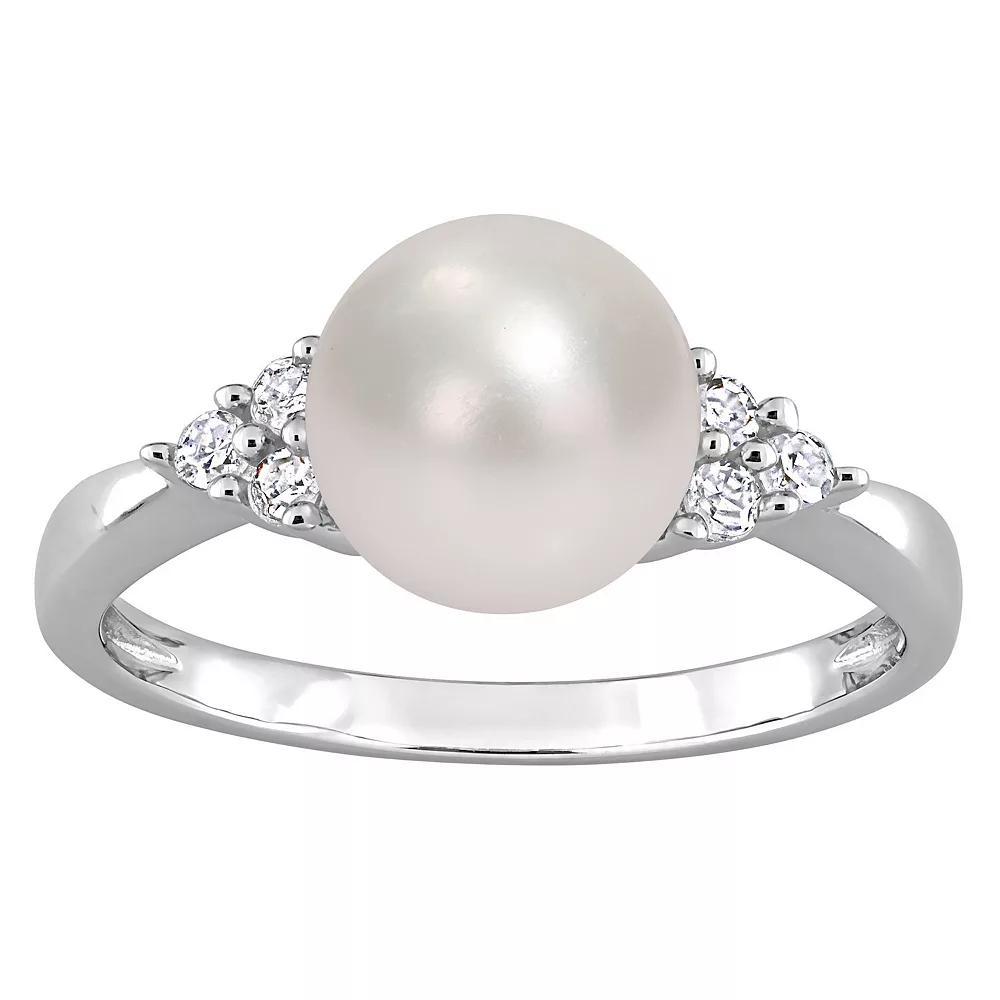 Stella Grace Sterling Silver Freshwater Cultured Pearl & 1/8 ct T.W. Diamond Ring, Womens Product Image
