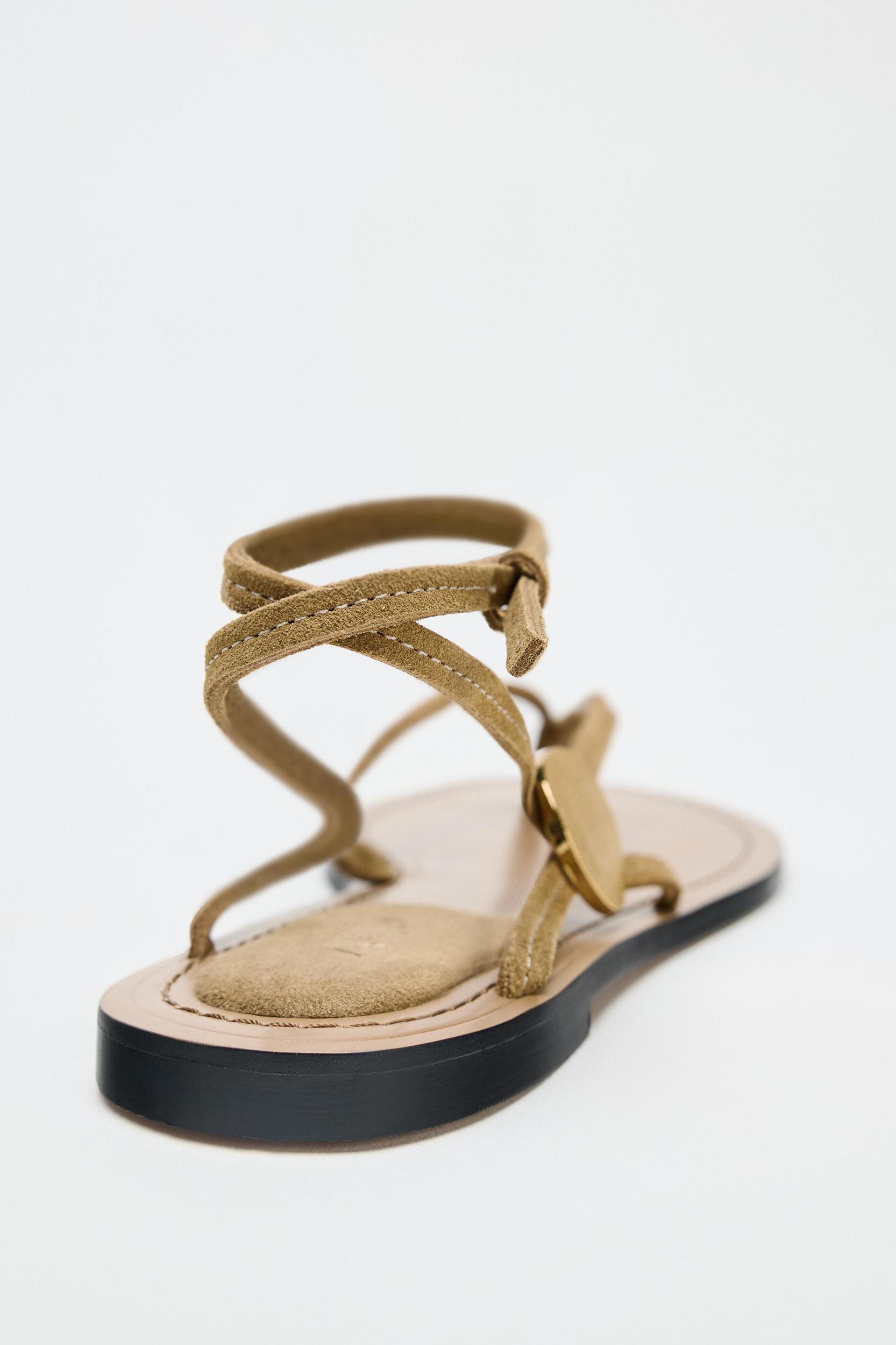 SUEDE FLAT SANDALS WITH APPLIQUÉ Product Image