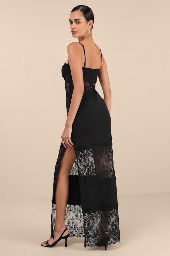 Jiliana Black Lace Column Maxi Dress Product Image
