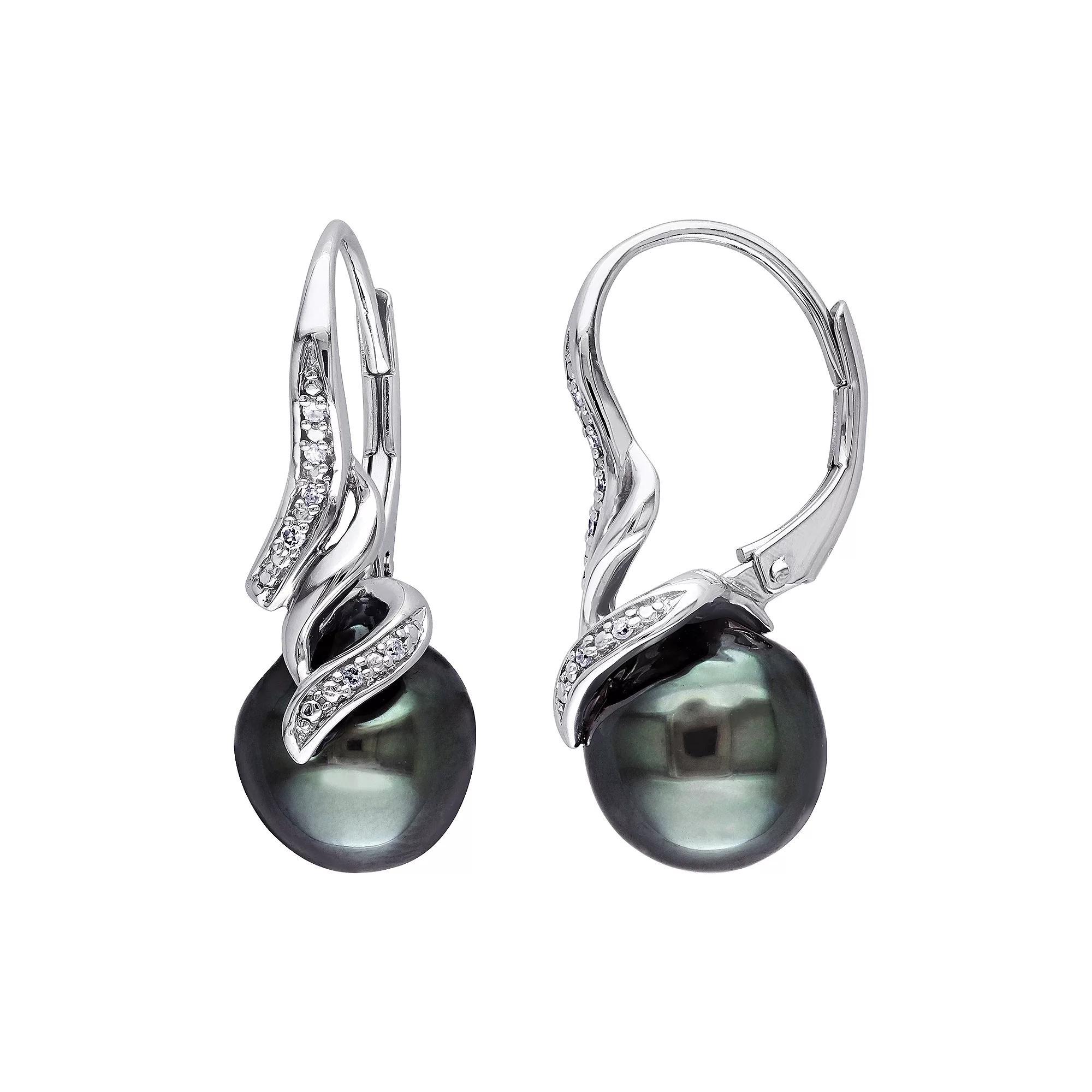 Stella Grace Sterling Silver Tahitian Cultured Pearl & Diamond Accent Earrings, Women's, Silvertone Product Image