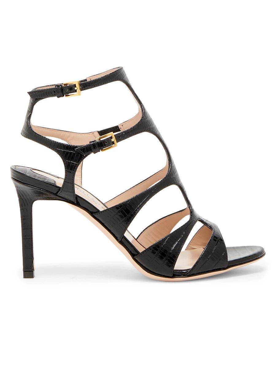 Womens Tejus 85MM Crocodile-Embossed Leather Caged Sandals Product Image