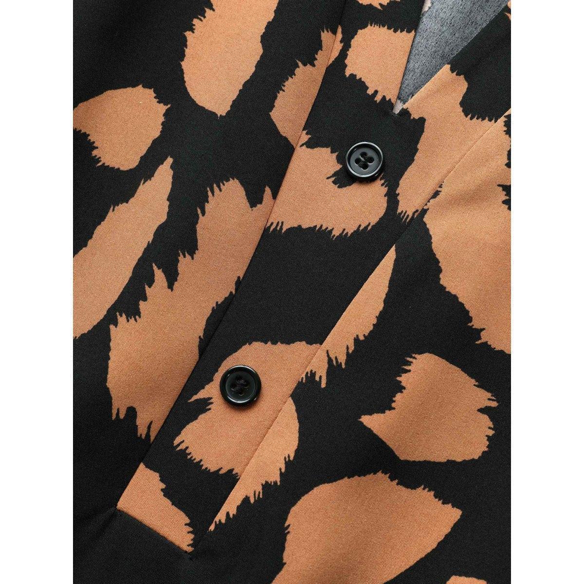 Plus Size Leopard Print Notched Button Detail Dress Bronze Women Elegant Belted Flat collar with V-notch Short sleeve Curvy BloomChic 30/6X Product Image