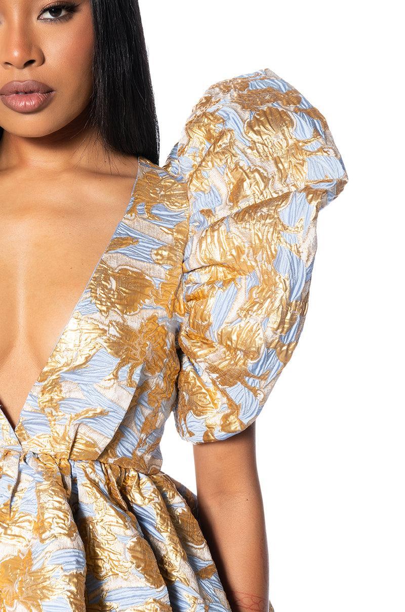 BELLE OF THE BALL BROCADE MINI DRESS Product Image