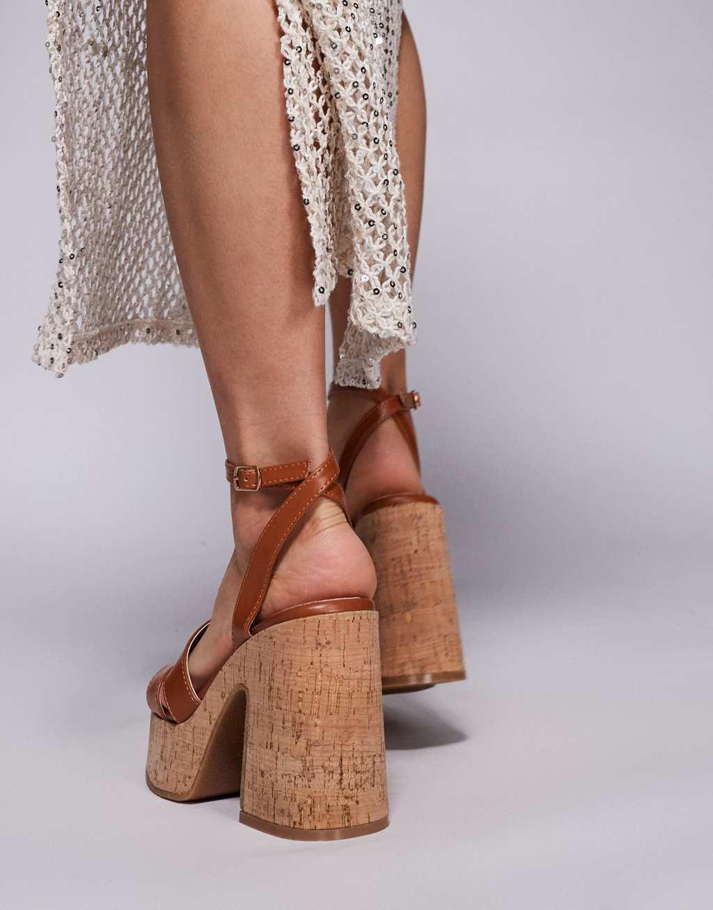 South Beach Heeled Cork Sandals in Tan Product Image
