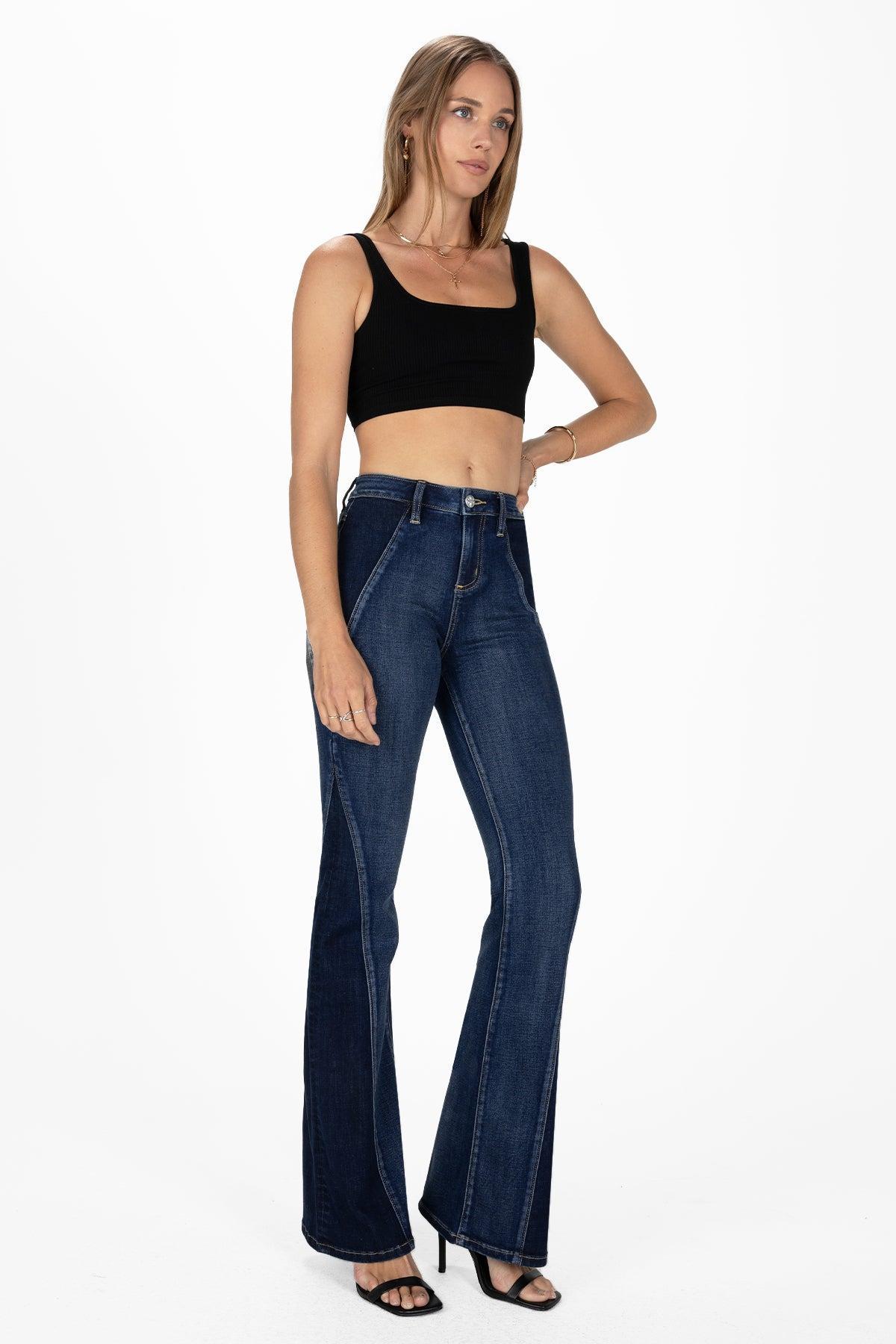 Contrasting Inserts Slim Flare Jeans Product Image