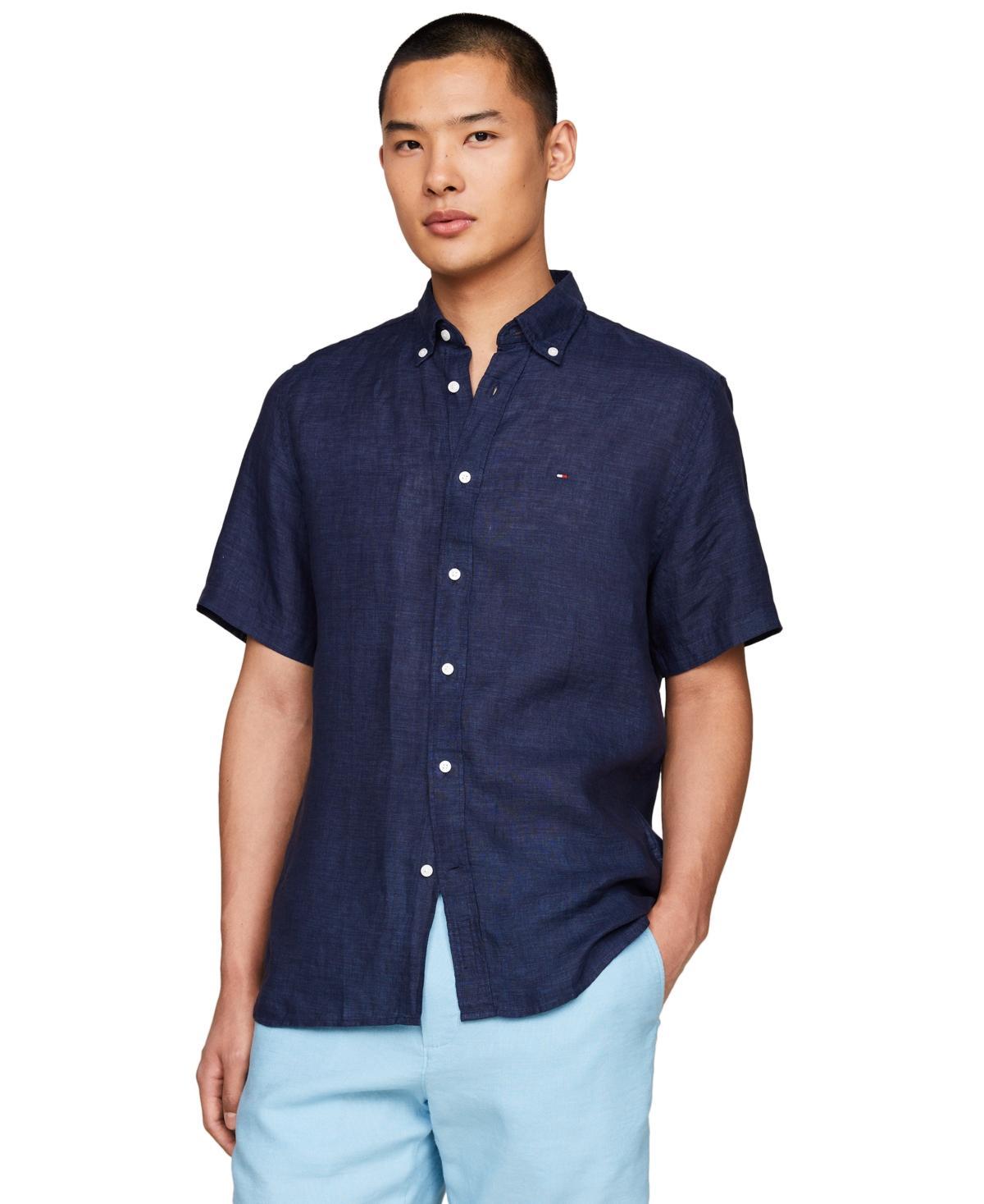 Tommy Hilfiger Mens Regular-Fit Linen Short-Sleeve Shirt Product Image