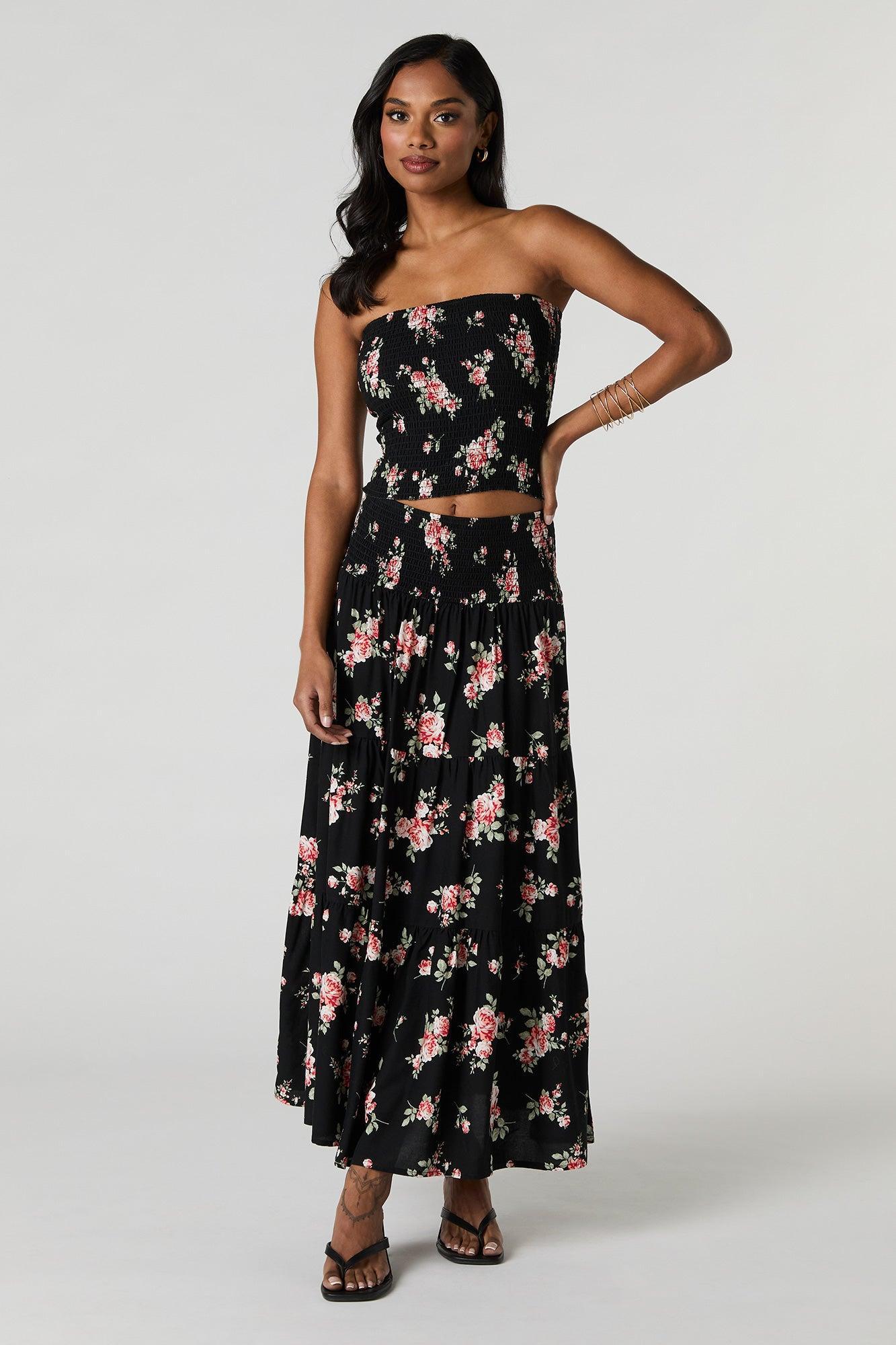 Floral Smocked Maxi Skirt Female Product Image