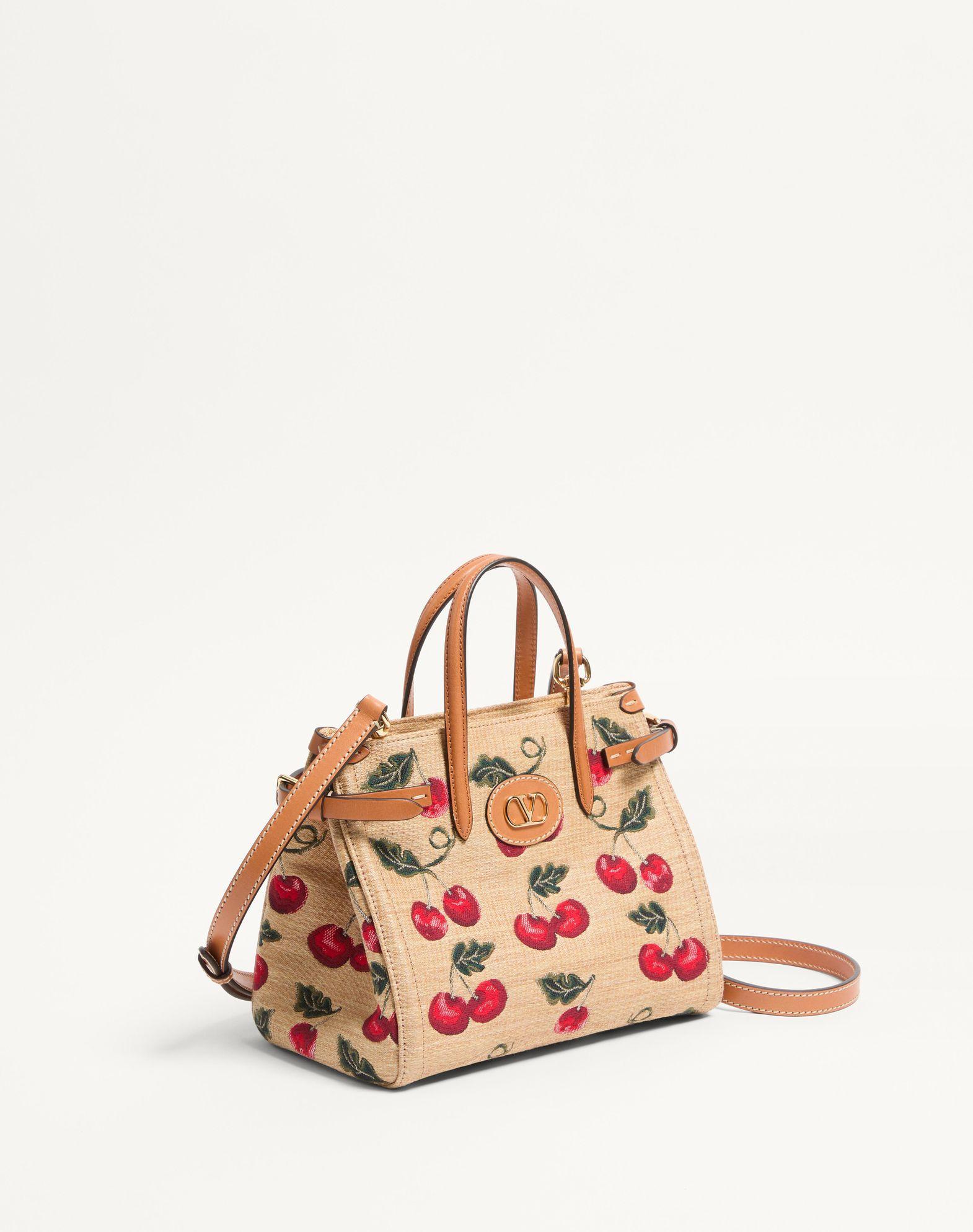 Valentino Garavani Antibes Small Shopping Bag In Jacquard Raffia With Cherryfic Pattern Product Image