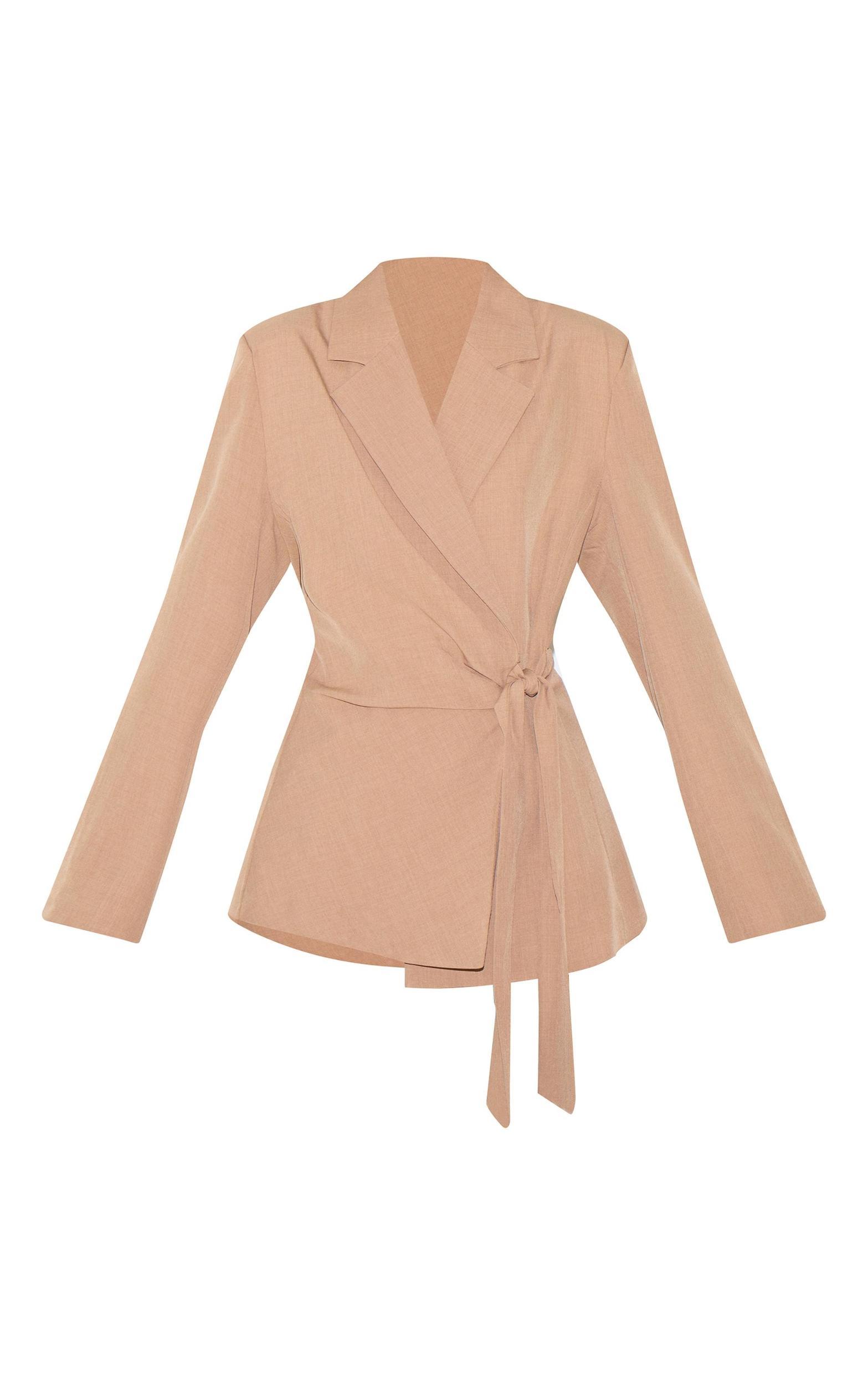  Taupe Tie Front Structured Blazer Product Image