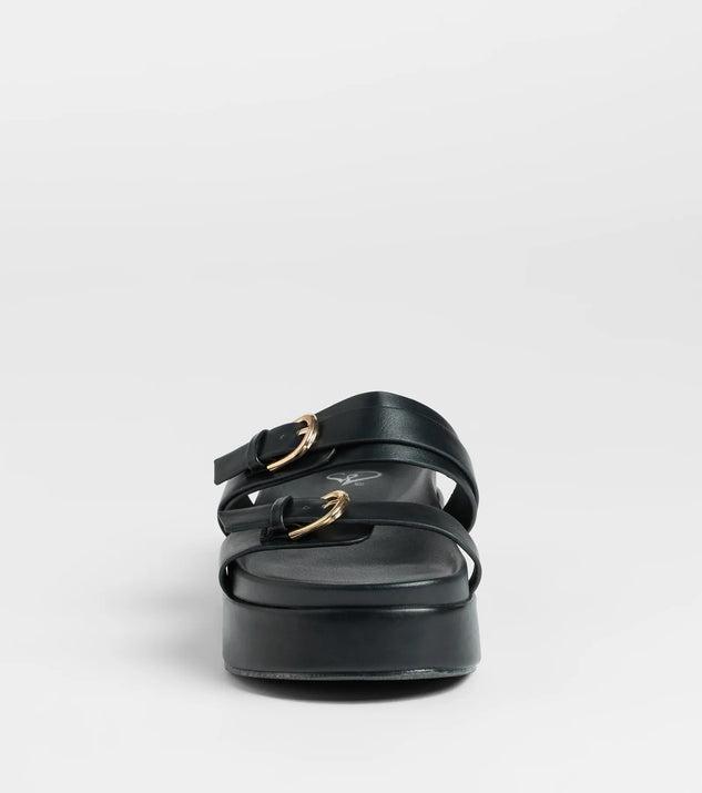On A New Level Buckle Strappy Platform Sandals Product Image