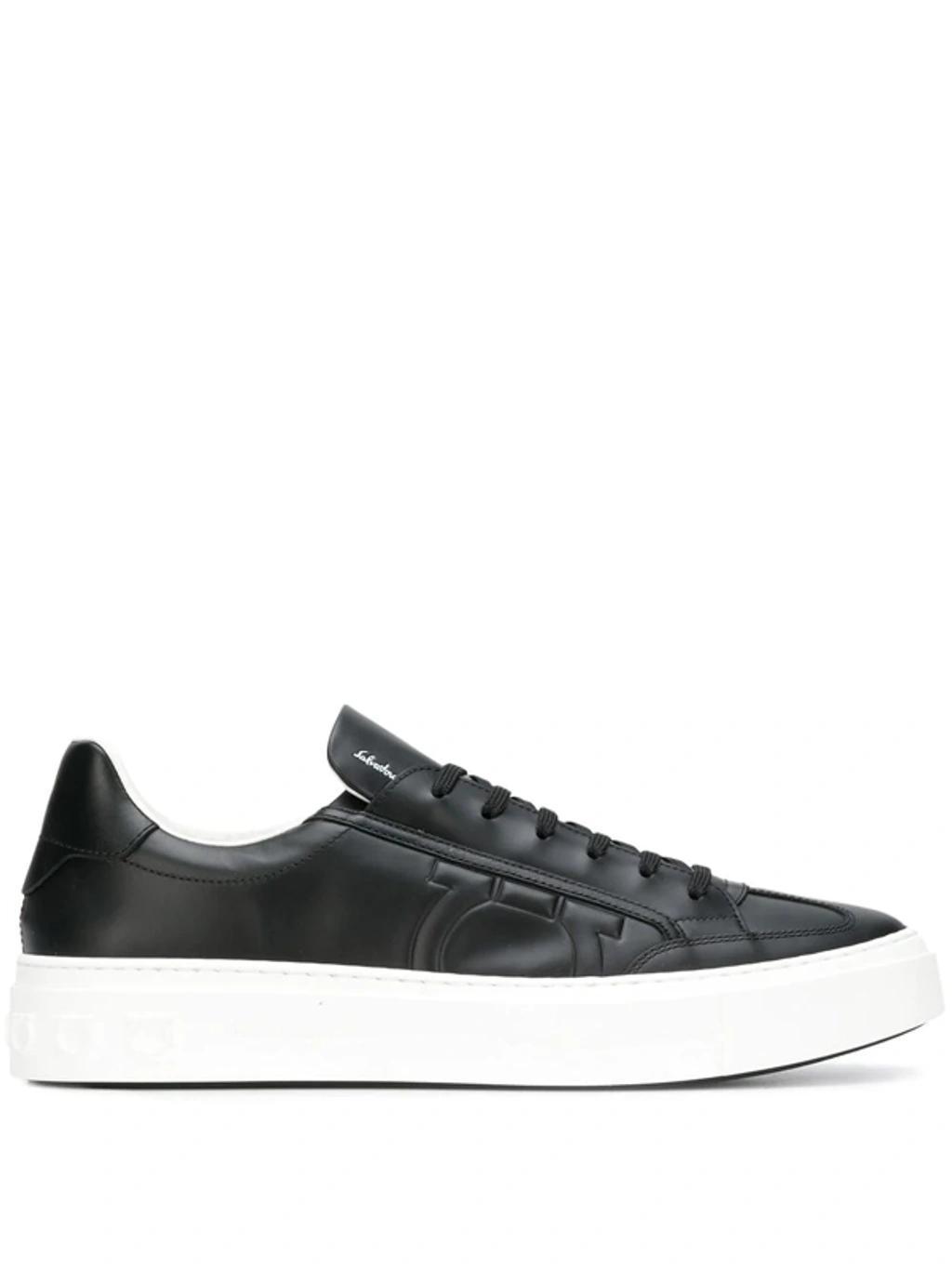FERRAGAMO Textured Gancio Sneakers In Black Product Image