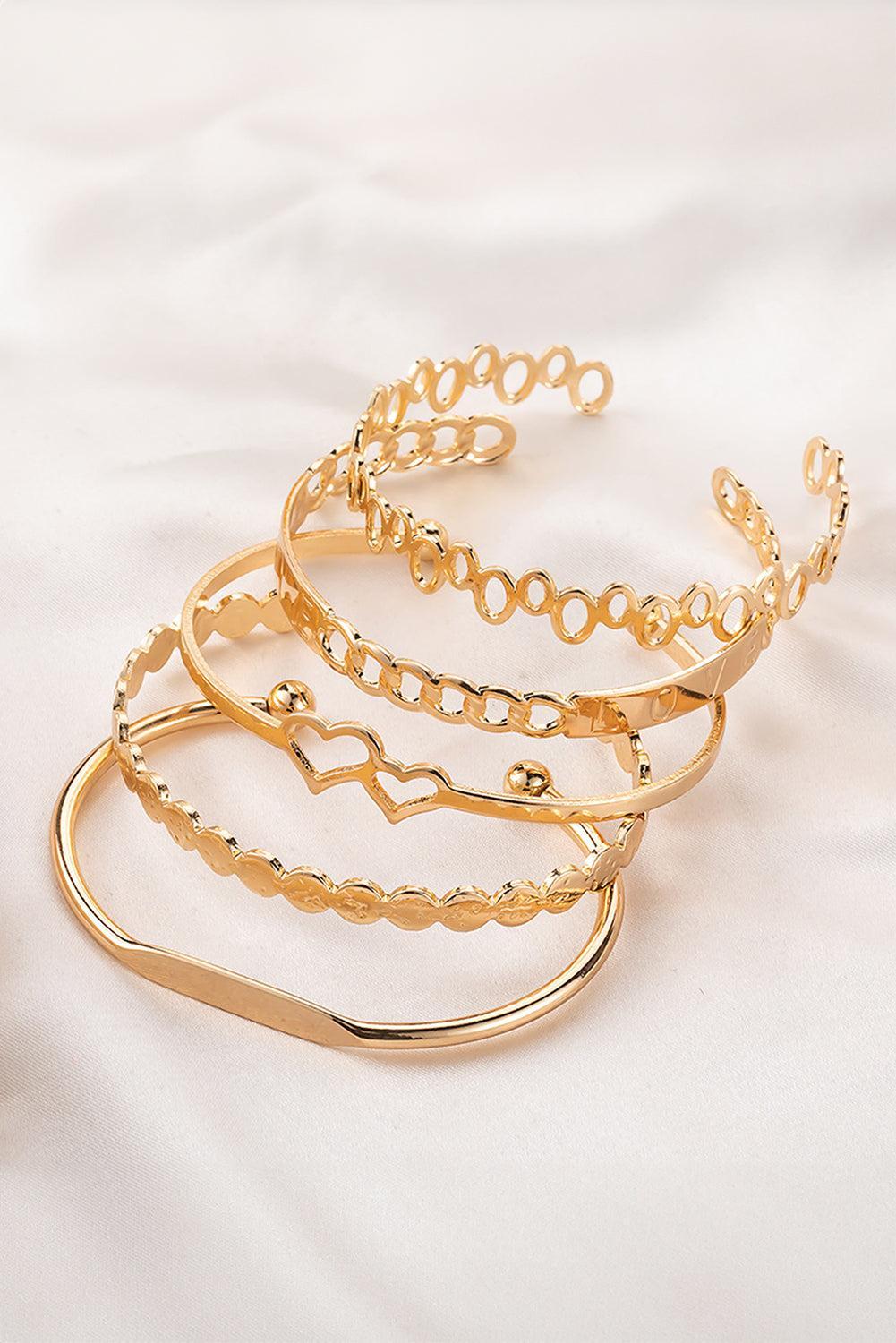 Gold Hollow Out Love Letter Cuff Bangle Set Product Image