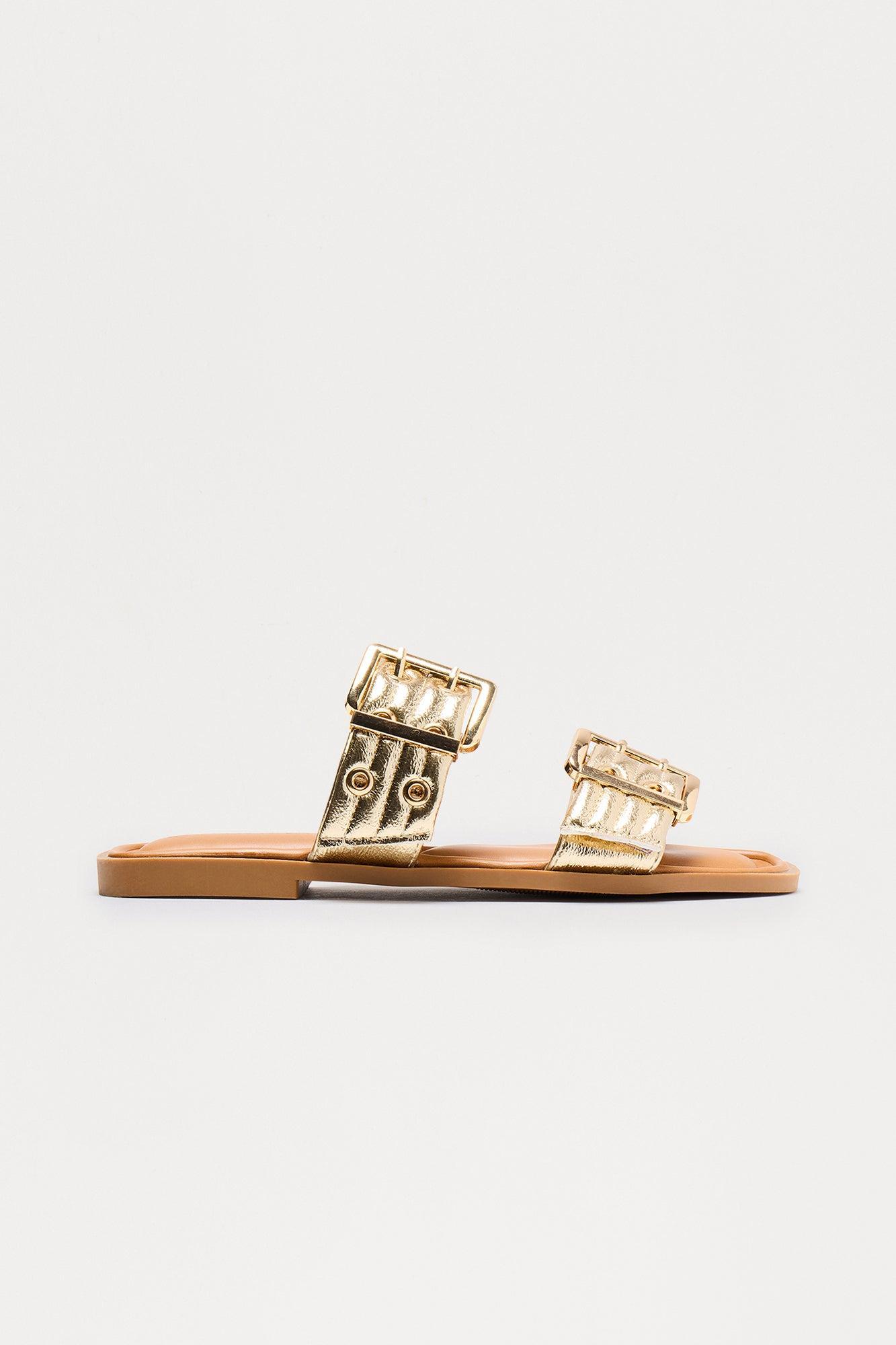 Zuma Buckle Slip On Sandals - Gold Product Image