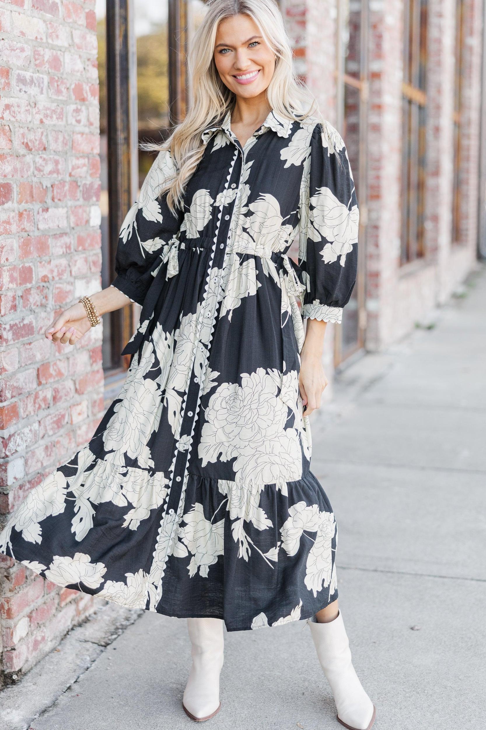 Come Together Black Floral Midi Dress Female Product Image