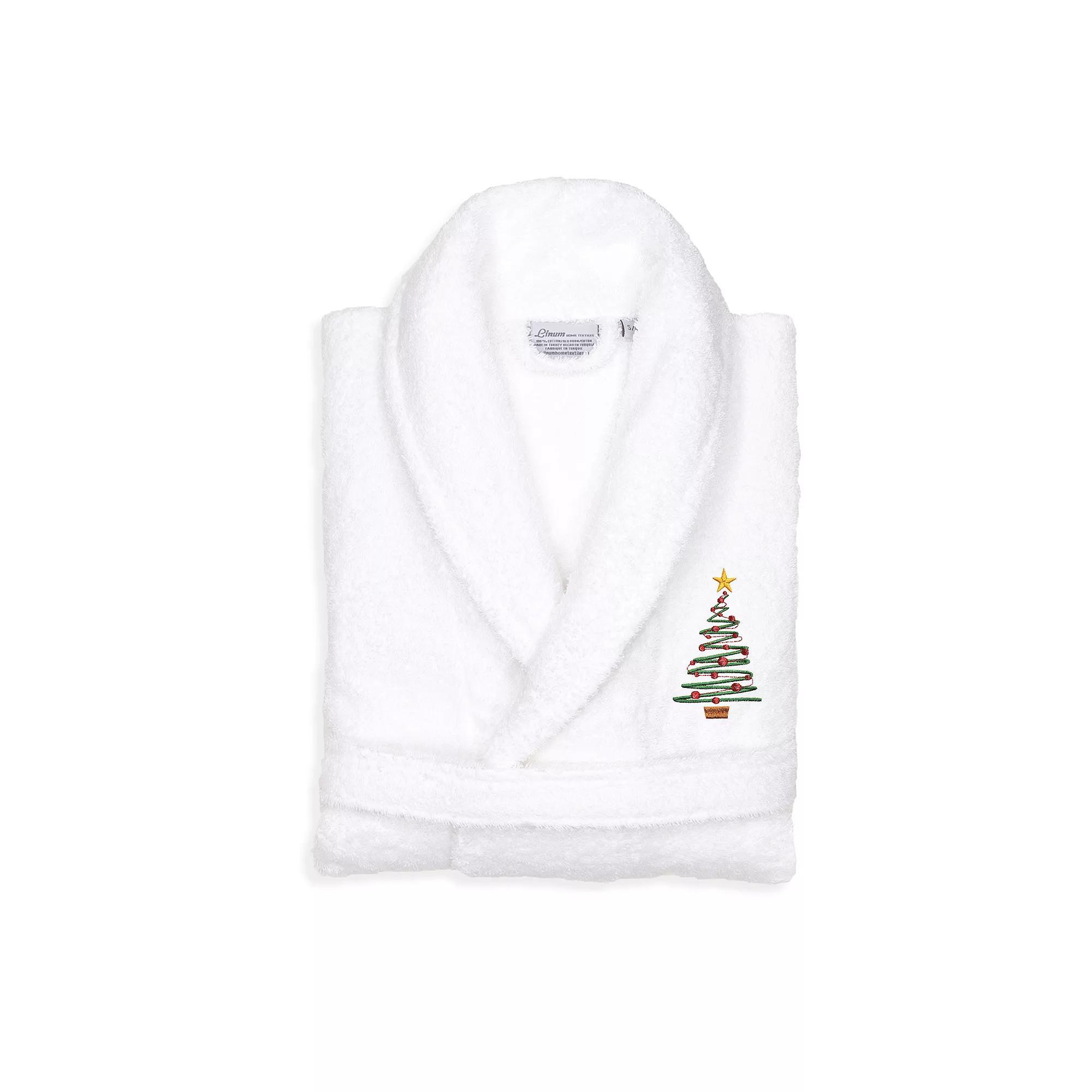 Linum Home Textiles Turkish Cotton Terry Embroidered Christmas Tree Bathrobe, Women's, Size: Small/Medium, White Product Image