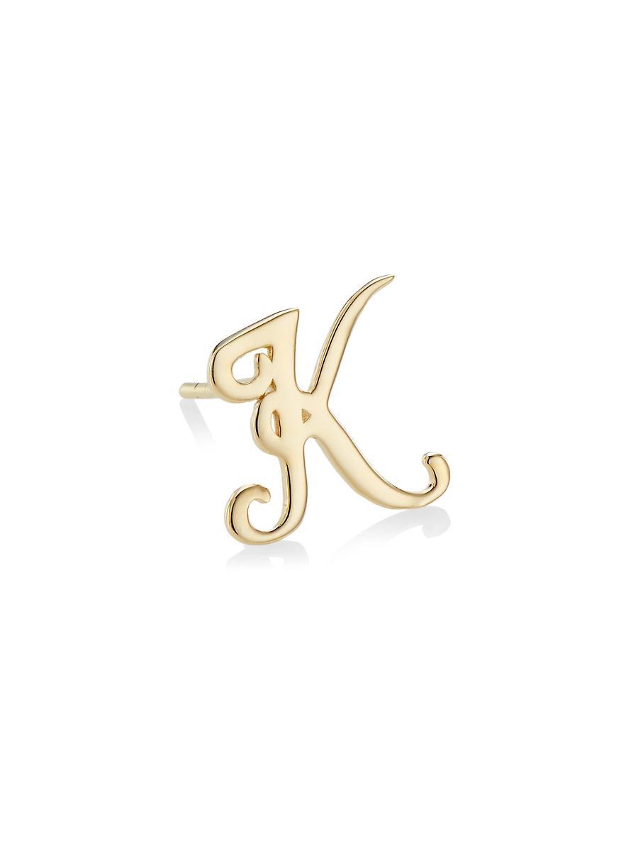 Womens 14K Yellow Gold Cursive Initial Stud Earring Product Image