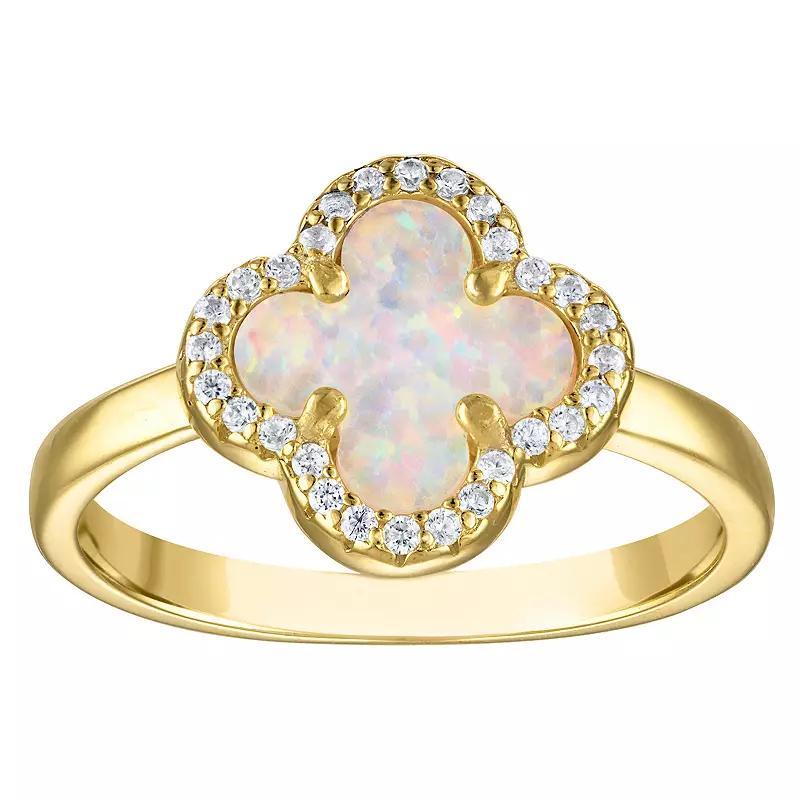 Designs by Gioelli 14k Gold Over Sterling Silver Gemstone Clover Ring, Women's, Size: 6, Created White Product Image