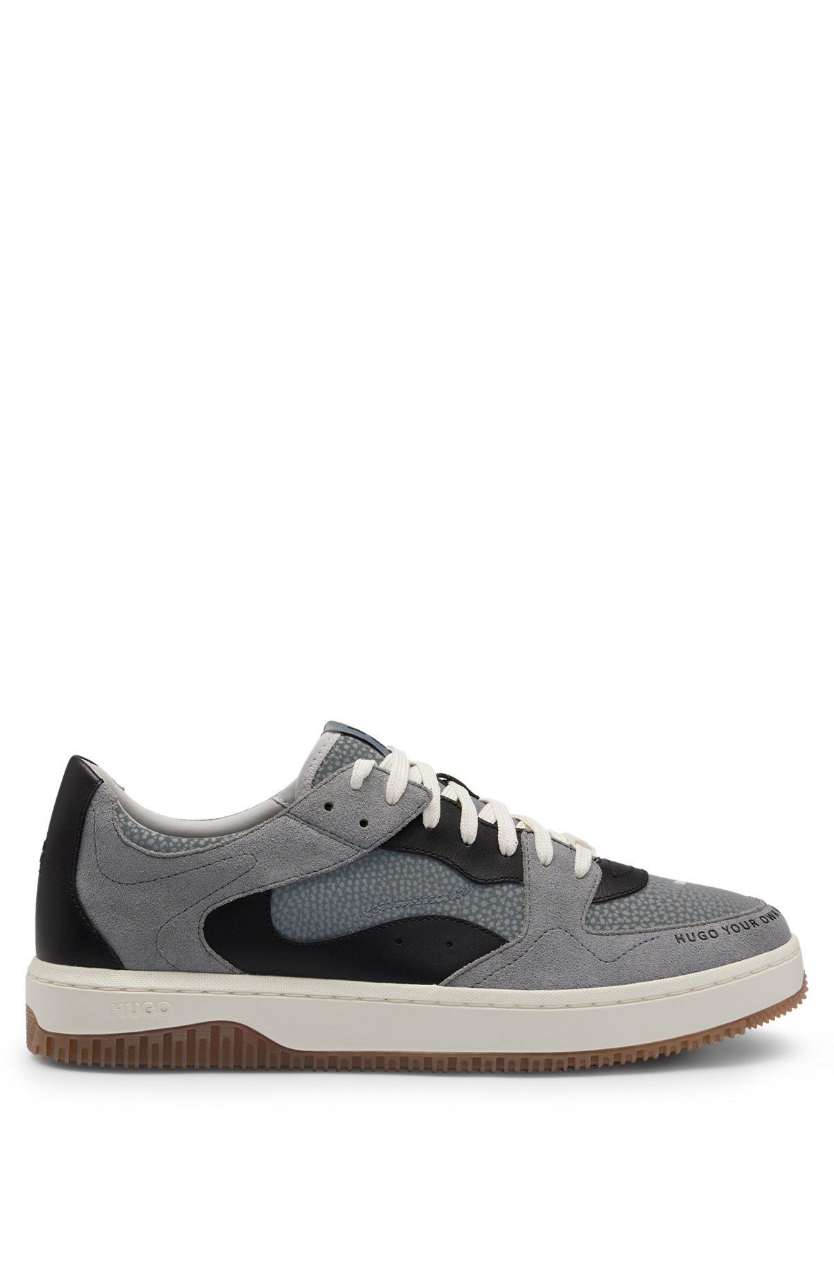Lace-up trainers in faux leather and suede Product Image