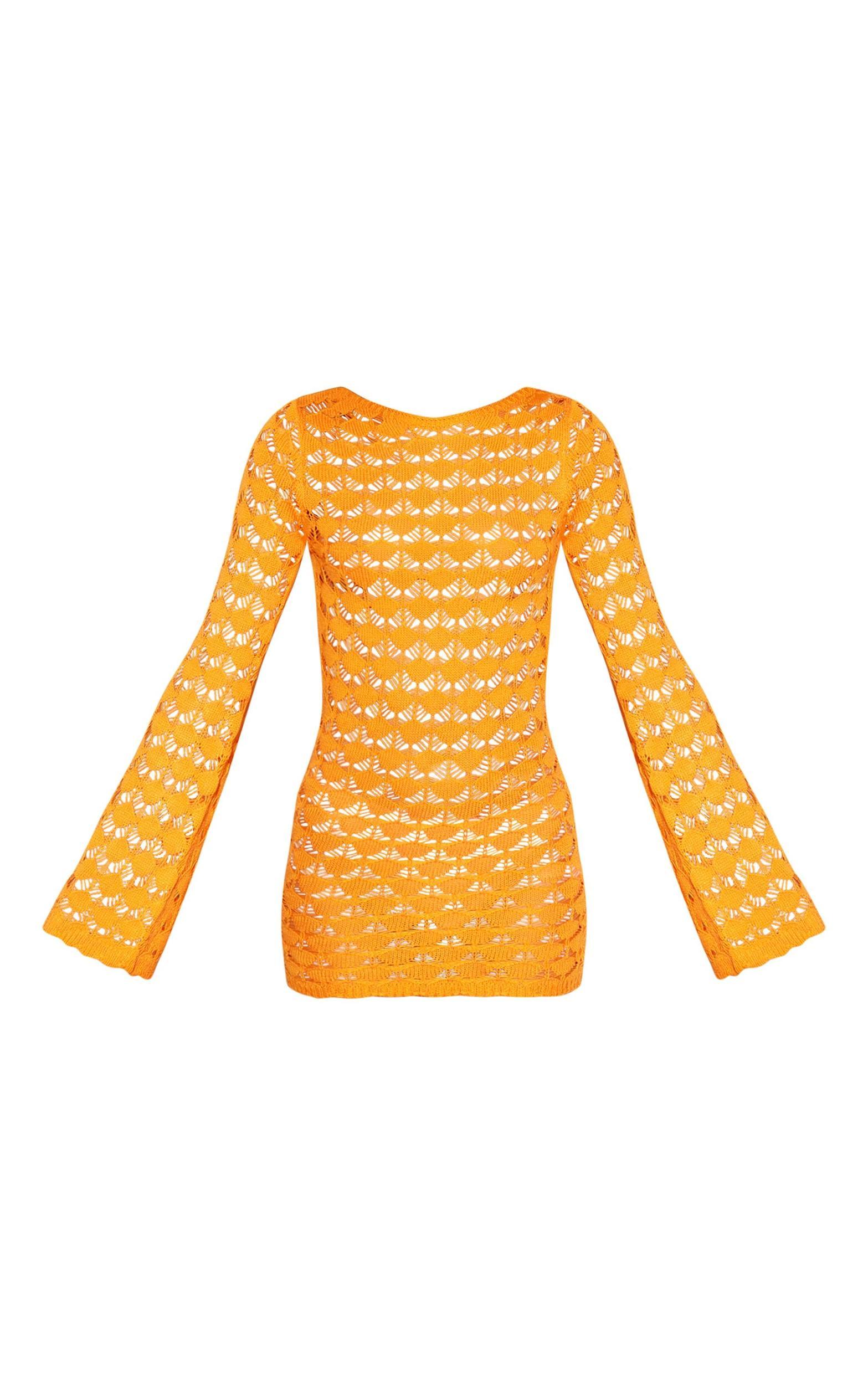 Orange Shell Knit Low Back Mini Dress Product Image