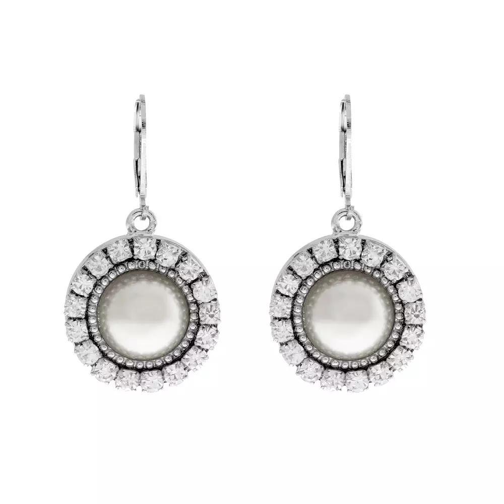 1928 Silver Tone Round Crystal Pink Simulated Pearl Drop Earrings, Womens Product Image
