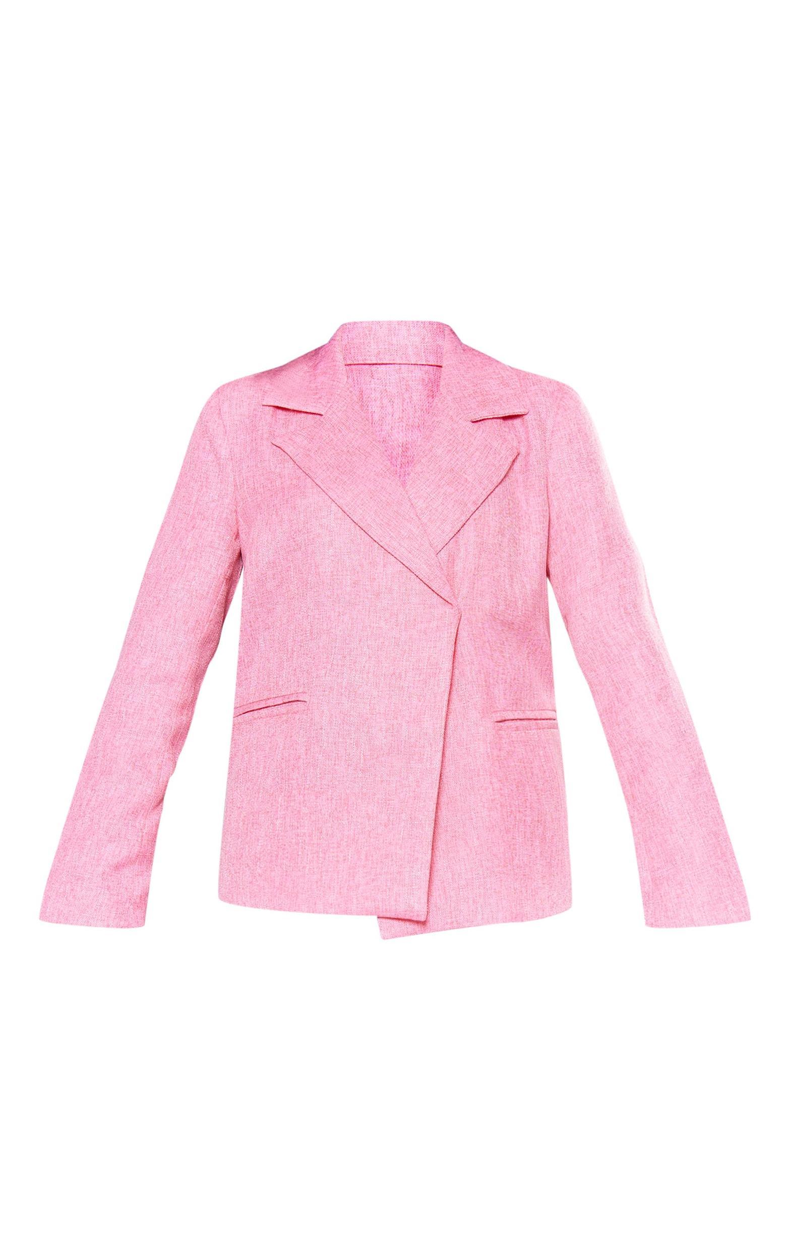 Pink Textured Linen Feel Oversized Blazer Product Image