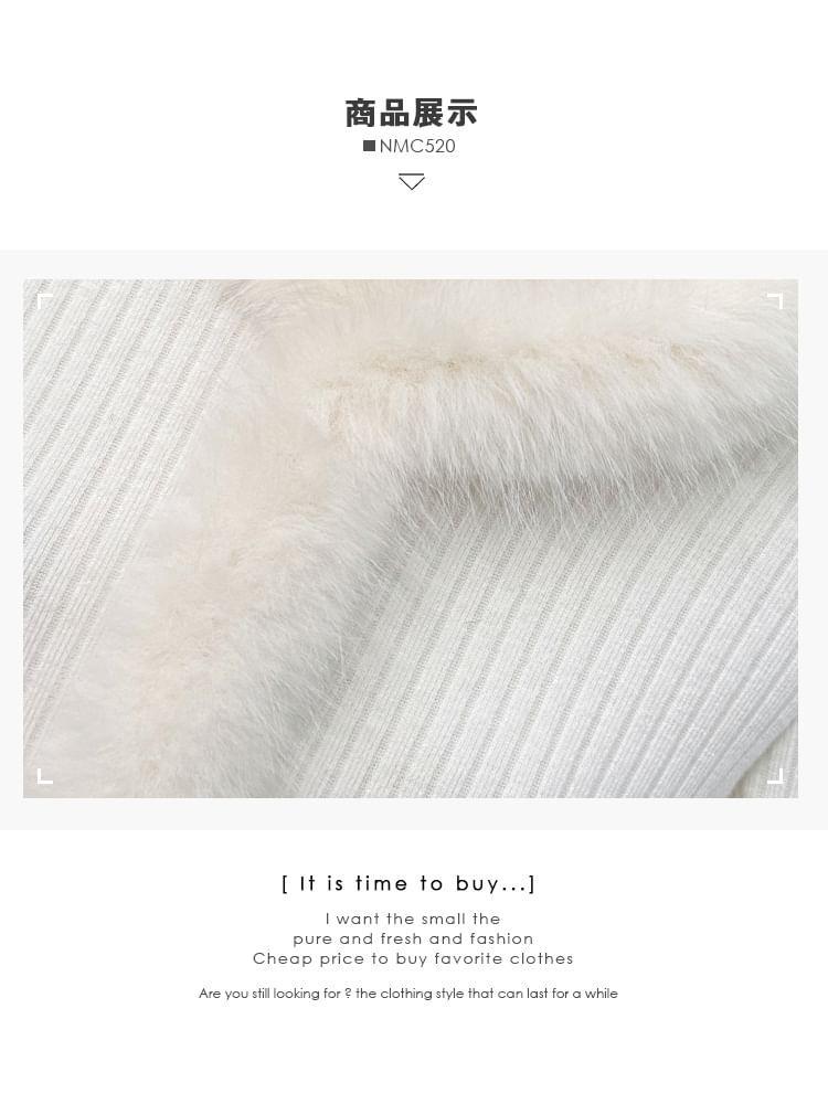Furry-Trim Knit Crop Top Product Image