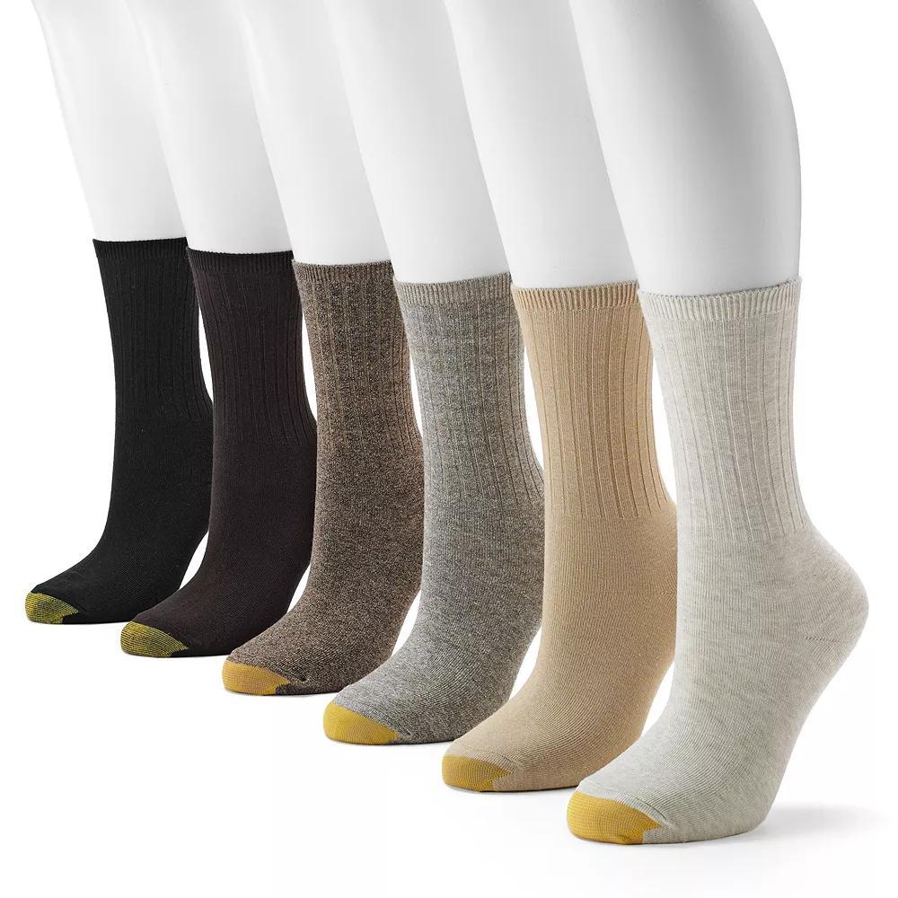 Women's GOLDTOE ® 6-pack Ribbed Crew Socks, Size: 9-11, Green Product Image