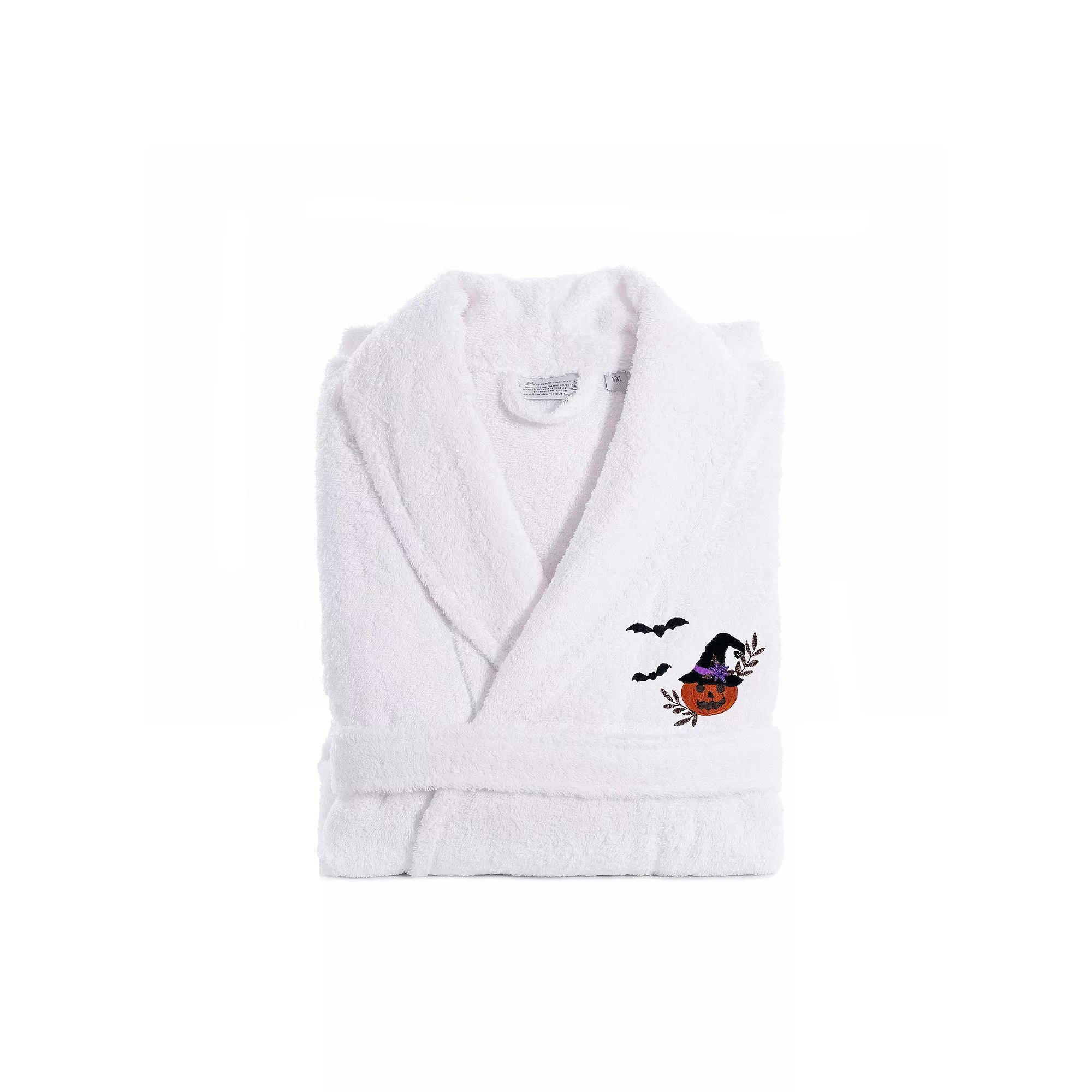 Linum Home Textiles Adult 100% Turkish Cotton Terry Embroidered Bath Robe - Pumpkin Head, Women's, Size: Large/XL, White Product Image