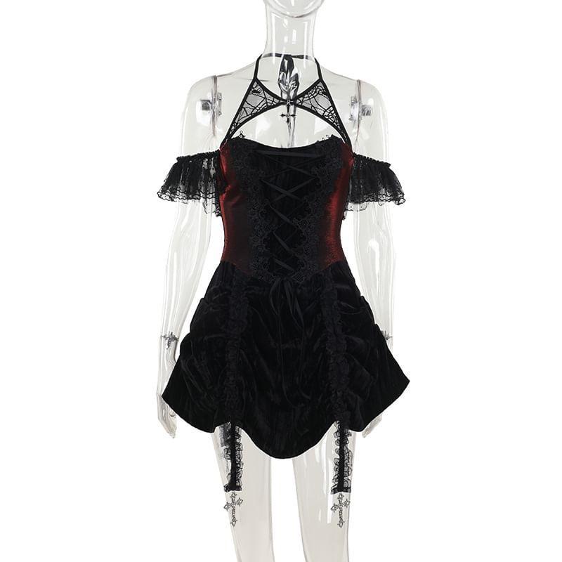 Sleeveless Lace Cutout Mini A-Line Dress Product Image