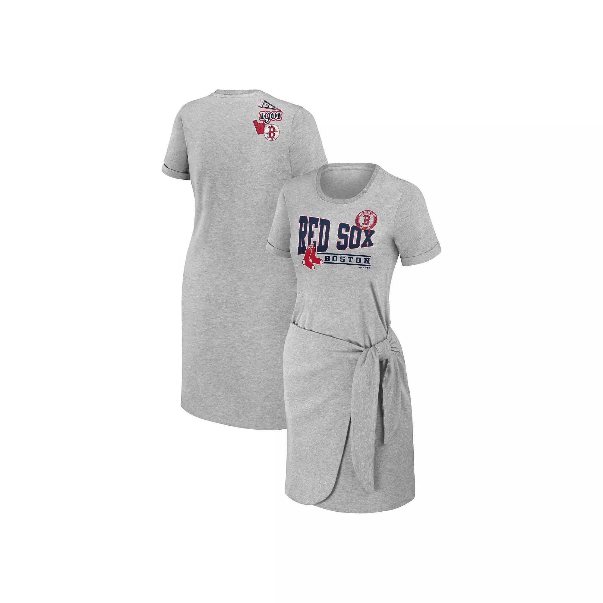 Women's WEAR by Erin Andrews Heather Gray Boston Red Sox Knotted T-Shirt Dress, Size: Large, Grey Product Image