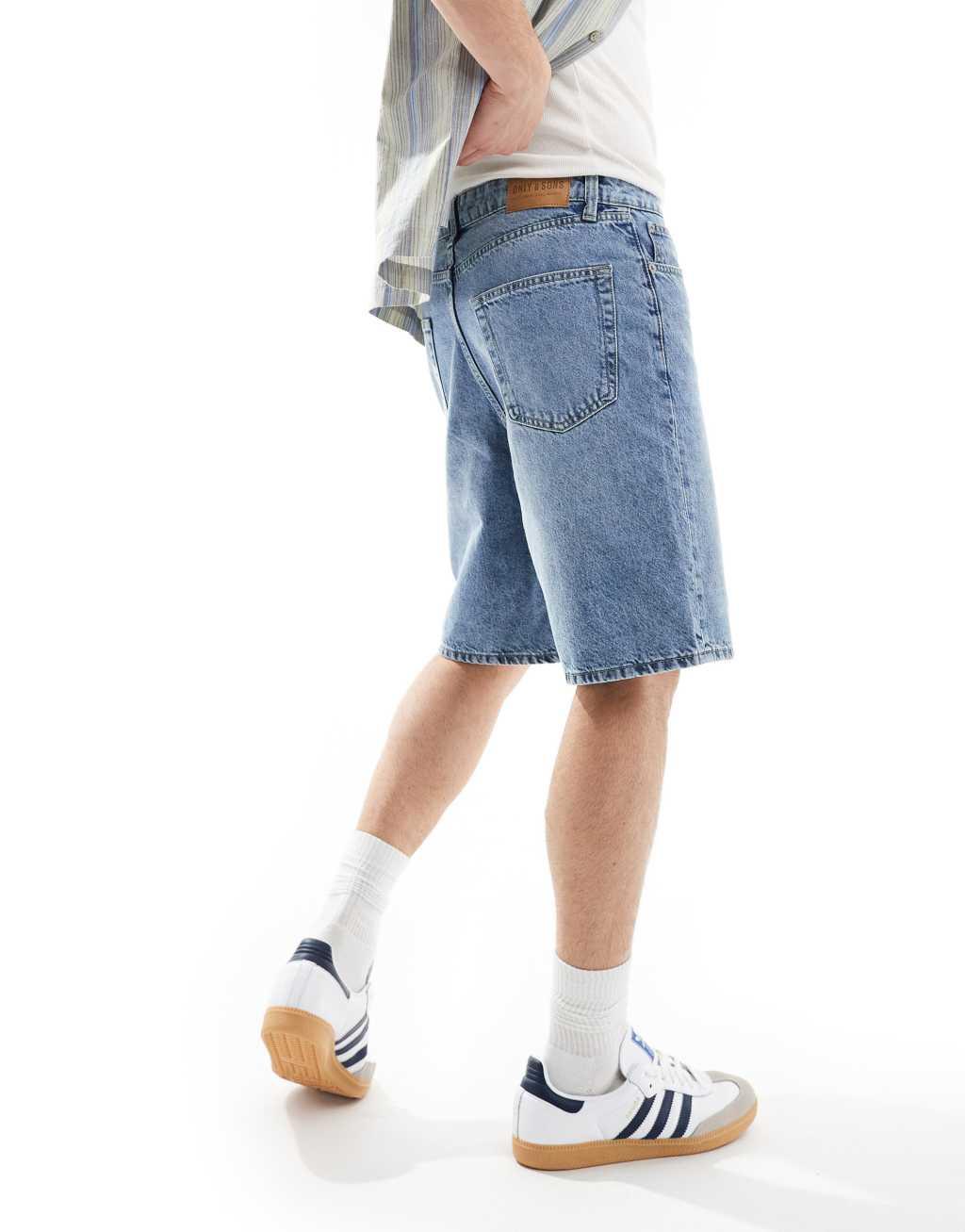 ONLY & SONS baggy denim shorts in light wash Product Image