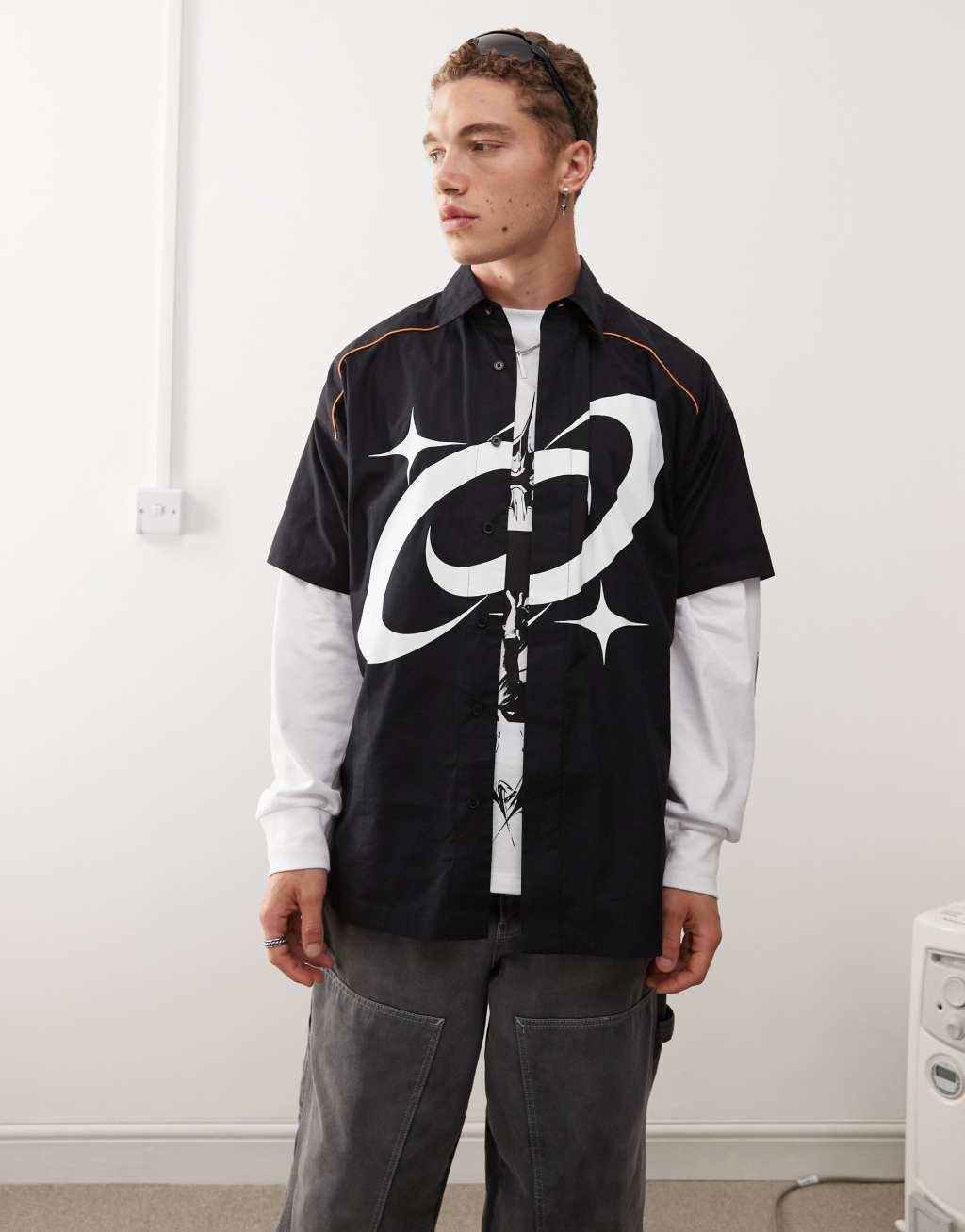 COLLUSION skater boxy shirt with front graphic in black Product Image