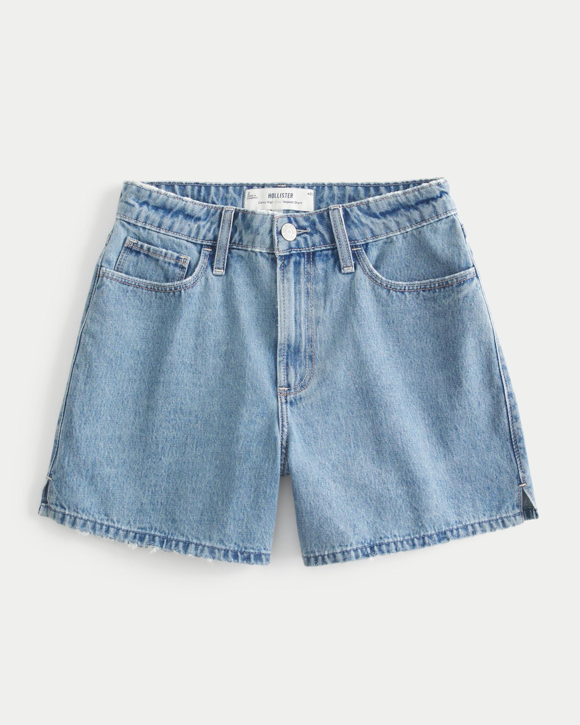 Curvy High-Rise Light Wash Relaxed Denim Shorts 5" Product Image