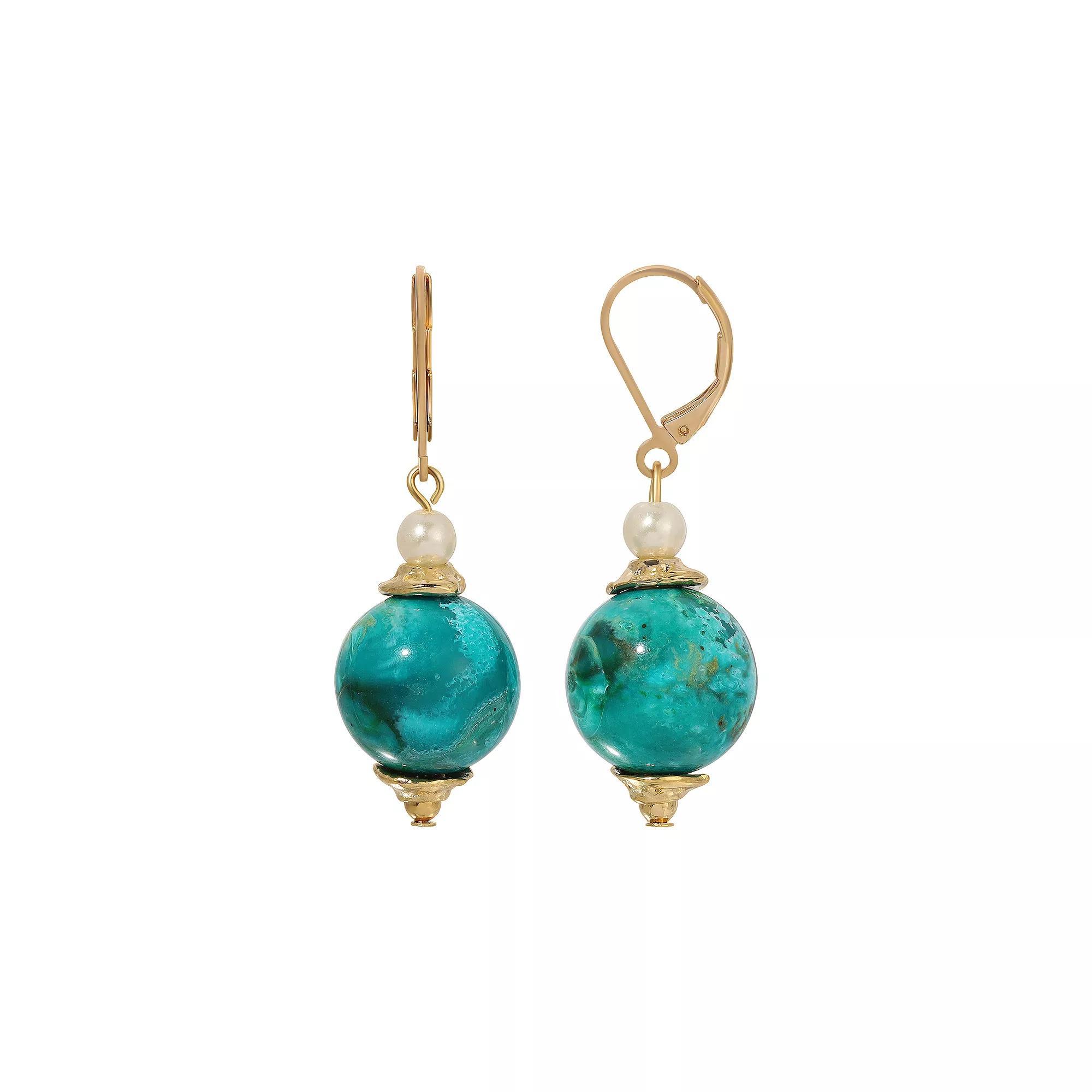 1928 Marbled Bead Drop Earrings, Womens, Turquoise Product Image