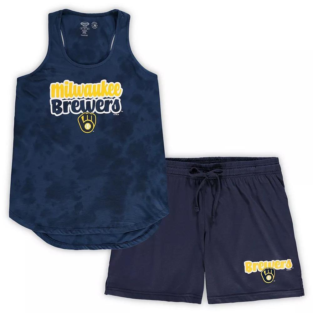 Women's Concepts Sport Navy Milwaukee Brewers Plus Size Cloud Tank Top & Shorts Sleep Set, Size: 3XL, Blue Product Image