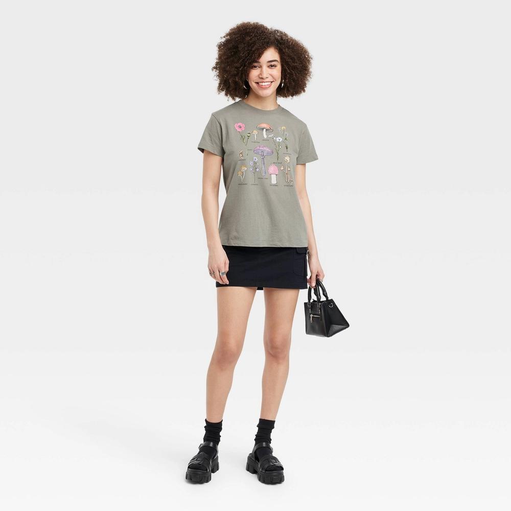 Women's Floral Short Sleeve Graphic T-Shirt - Olive Green Product Image