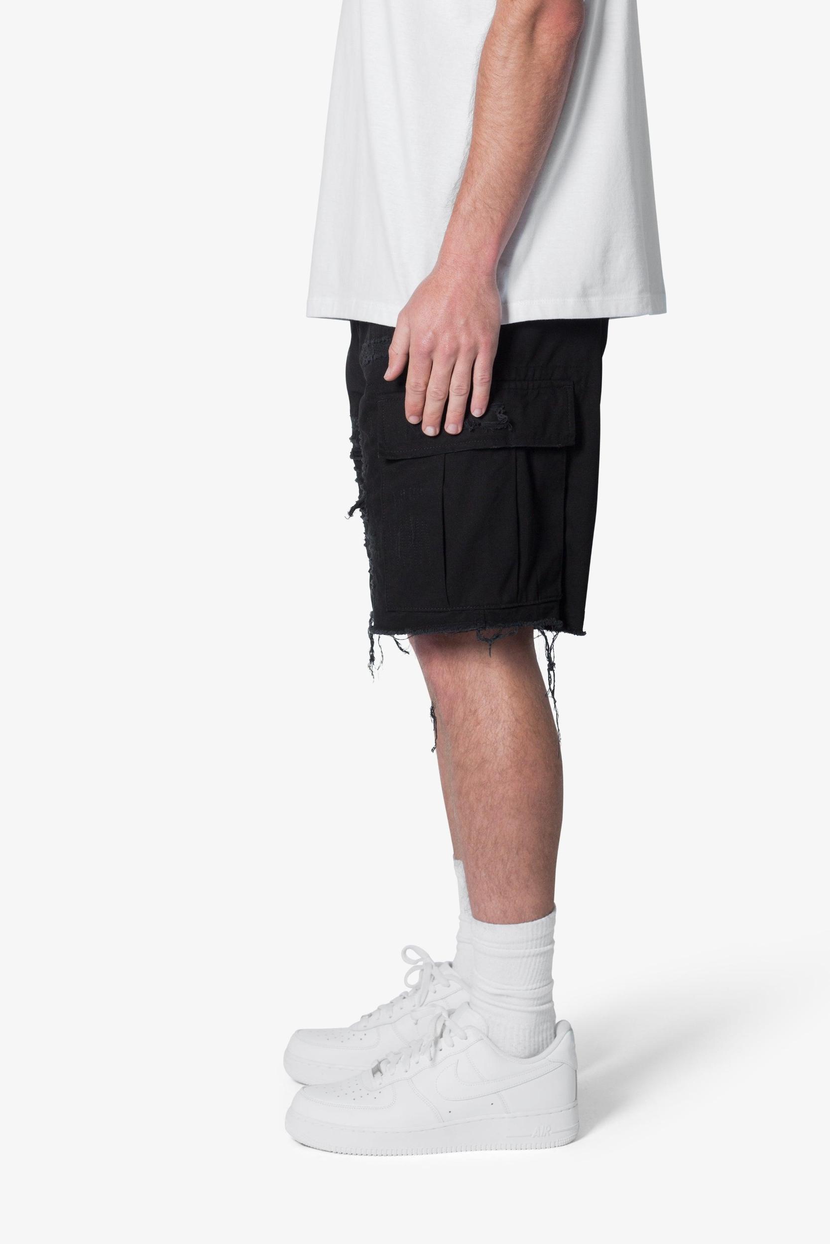 Distressed Cargo Shorts - Washed Black Product Image