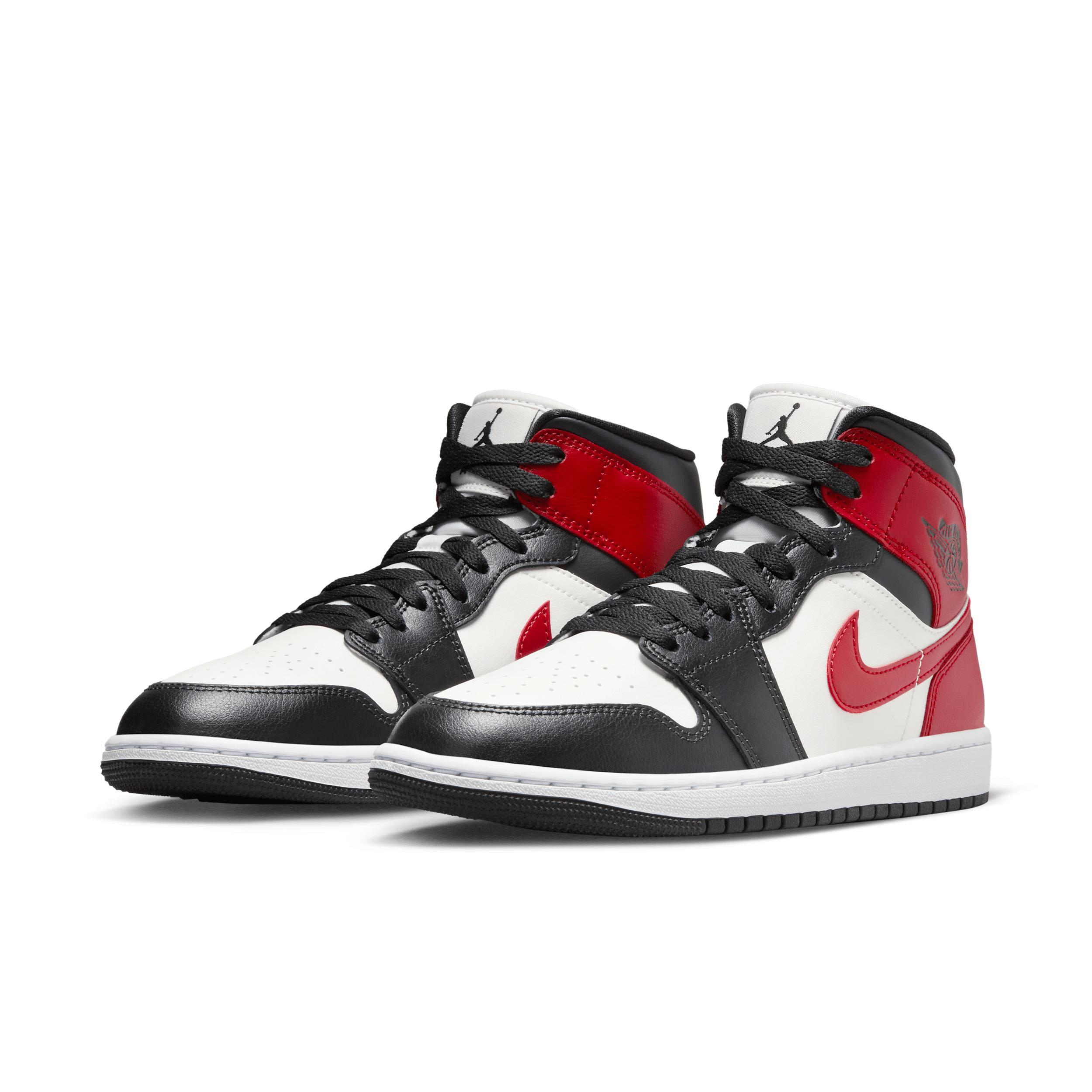 Jordan Womens Air Retro 1 Mid Casual Shoes in Sail/Gym Red/Off Noir Product Image