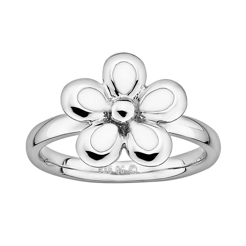 Stacks & Stones Sterling Silver White Enamel Flower Stack Ring, Women's, Size: 10 Product Image