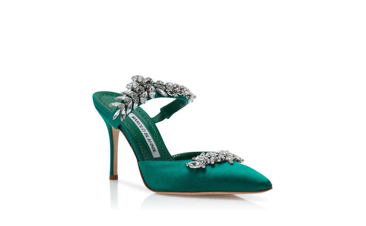 LURUM Green Satin Crystal Embellished Mules Product Image