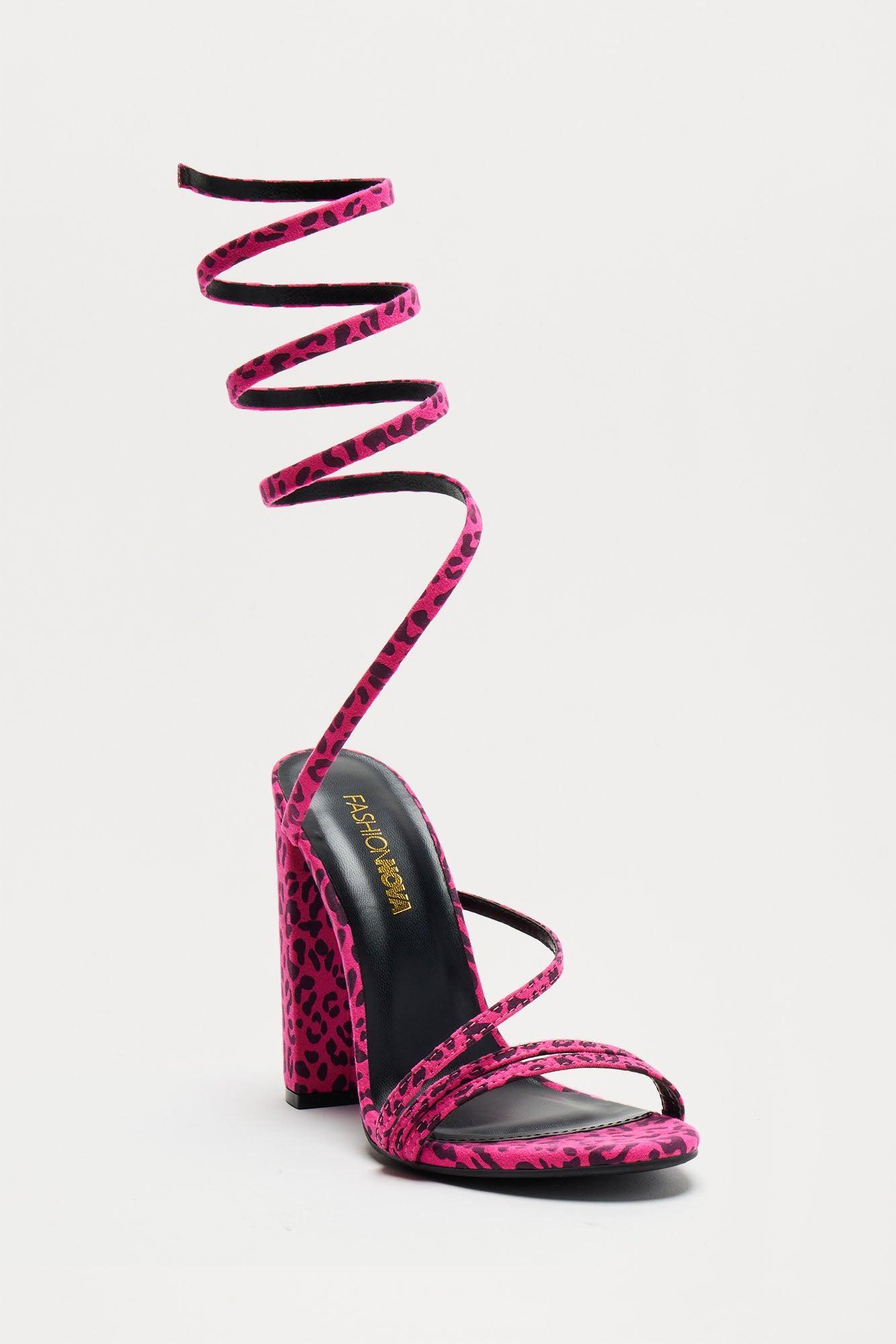 Feeling Wild Wrap Up Heels - Hot Pink Product Image