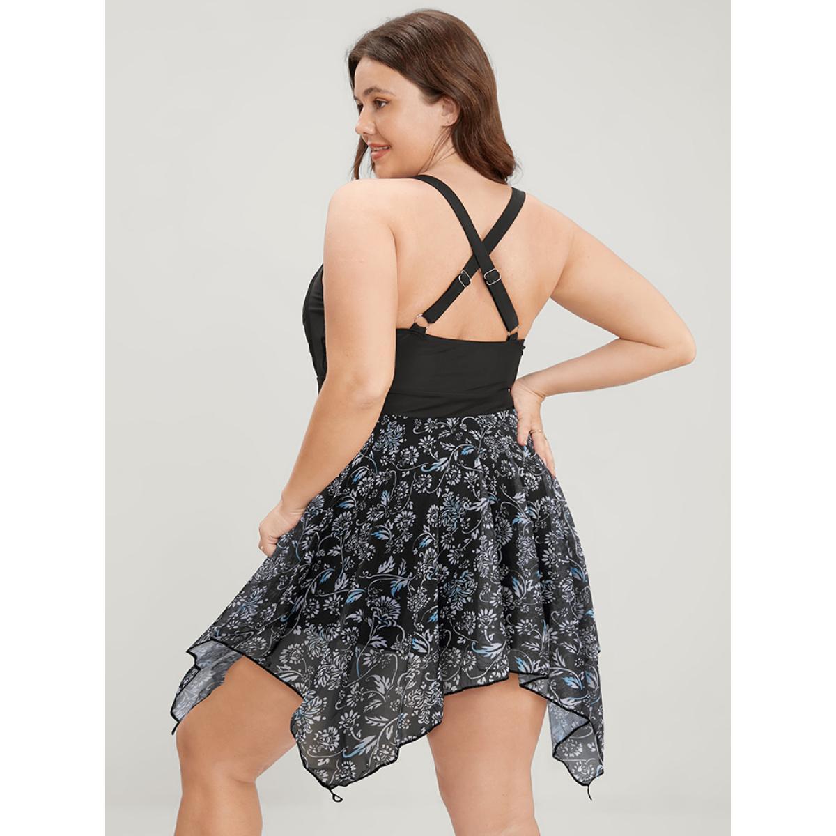 Mesh Adjustable Straps Plus Size Women Tropical Swim Dress Very Stretchy Bodycon Sleeveless V Neck Vacation Swim Dresses BloomChic Product Image
