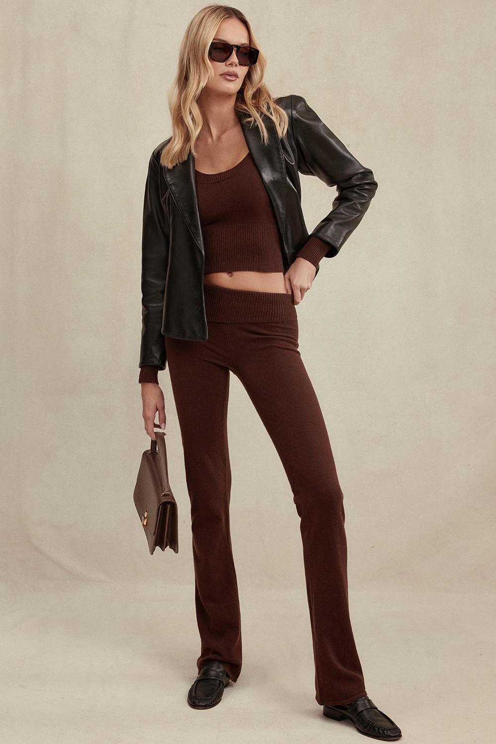 Ama Chocolate Cashmere Blend Trousers Product Image