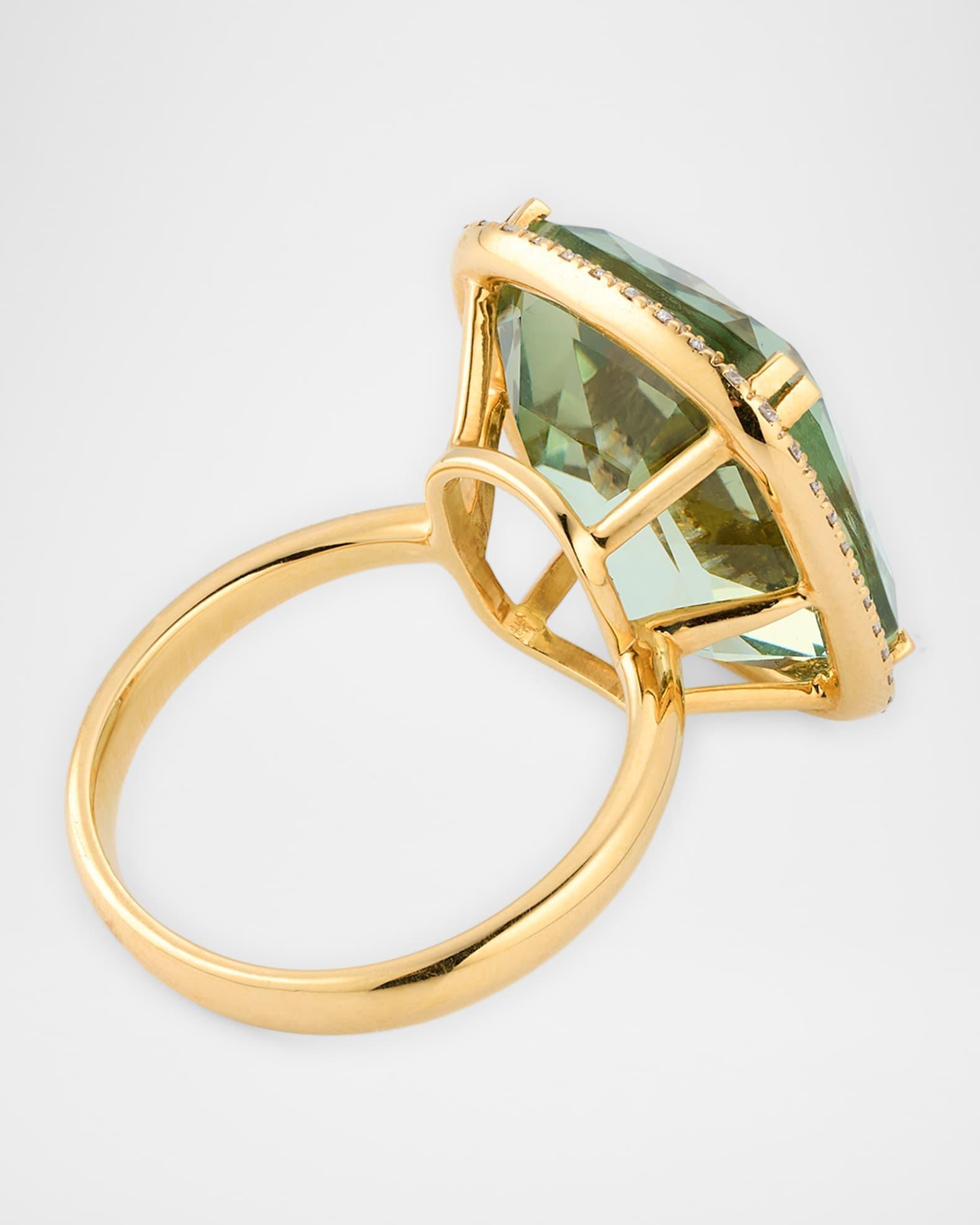 Gossip 18K Prasiolite Cushion Cut Ring with Tube Shank and Diamonds Product Image
