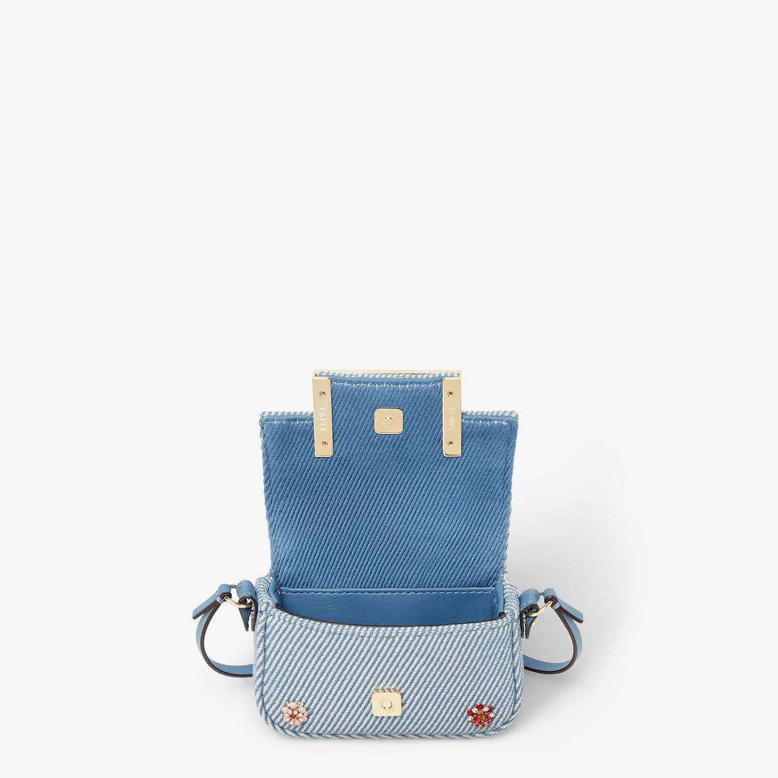 Nano Baguette CharmBlue denim charm with Fendi Flower Bouquet embroidery Product Image