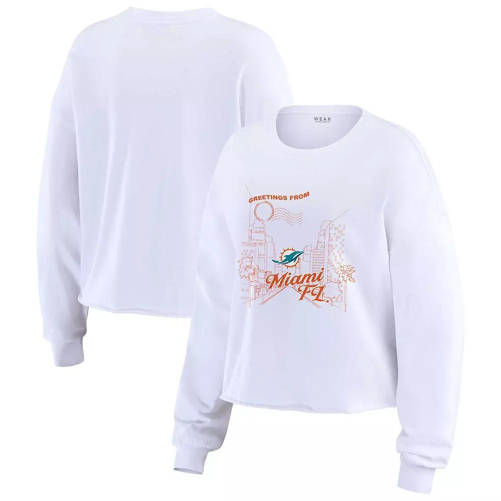 Women's WEAR by Erin Andrews White Miami Dolphins Postcard Cropped Long Sleeve Top, Size: 2XL Product Image